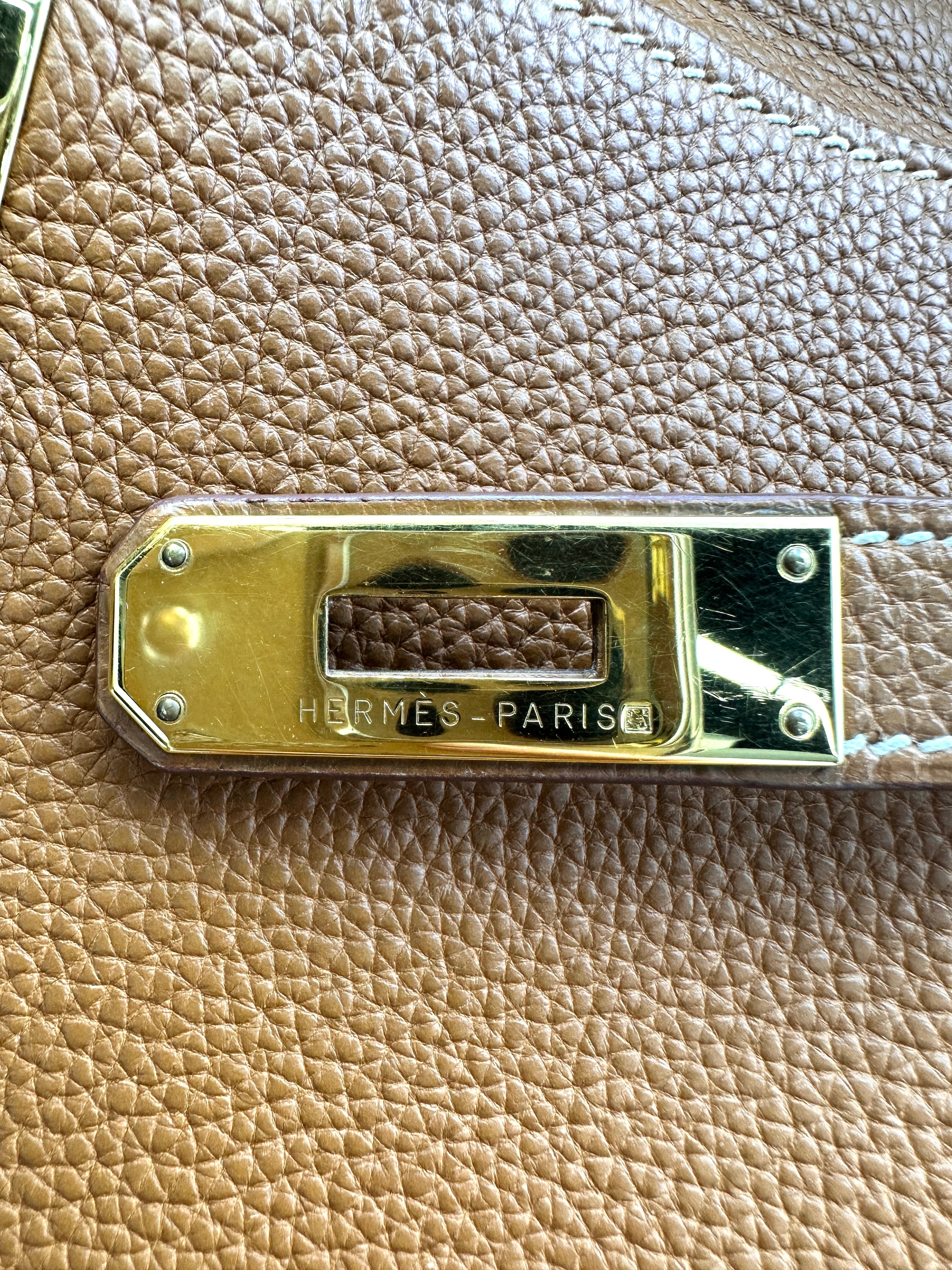 Hermes Kelly 32 Orange Leather Handle Bag With Gold Hardware HR96
