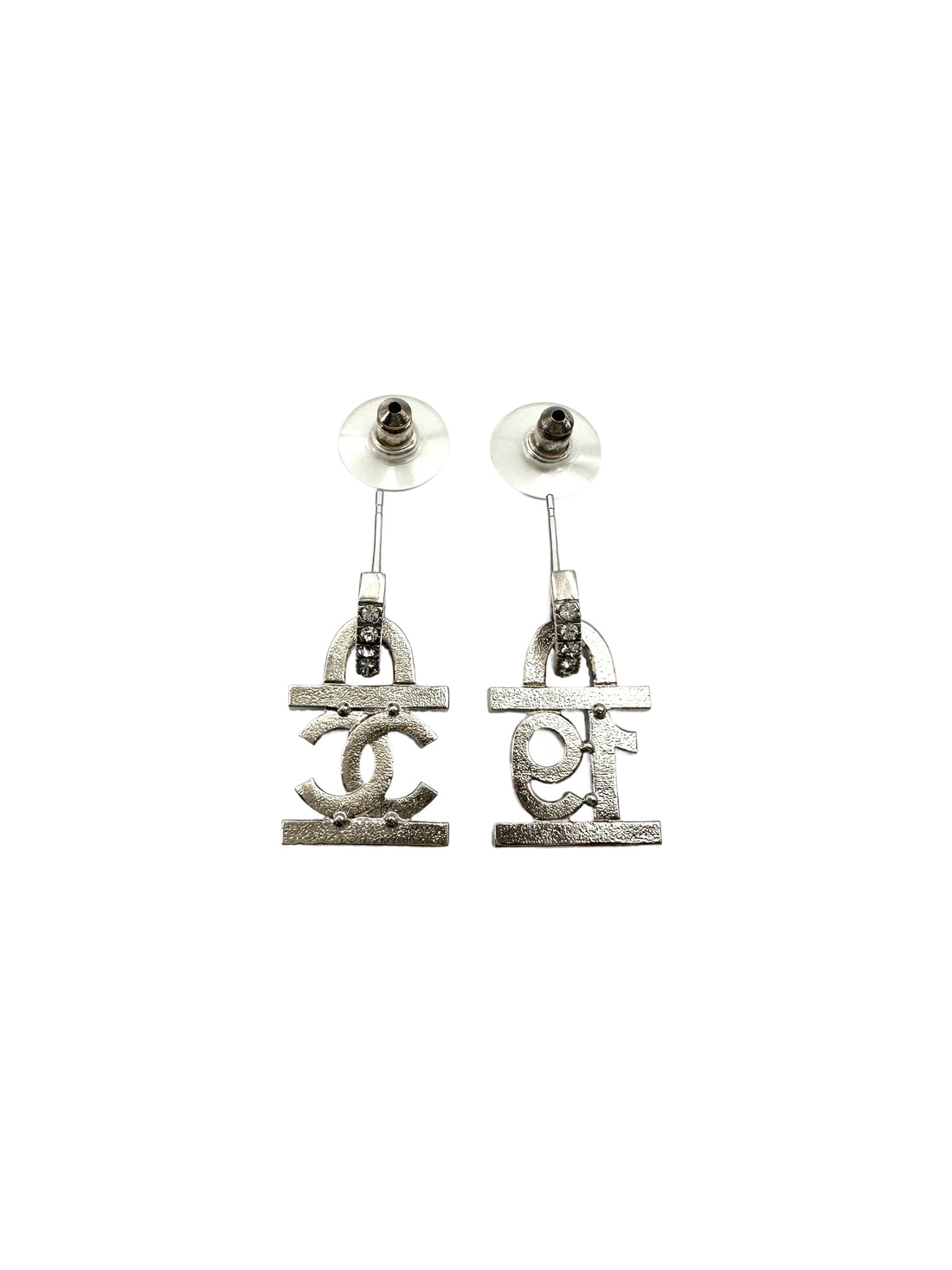 Chanel 22A Crystal CC & "19" Logo Asymmetric Drop Earrings CC1785