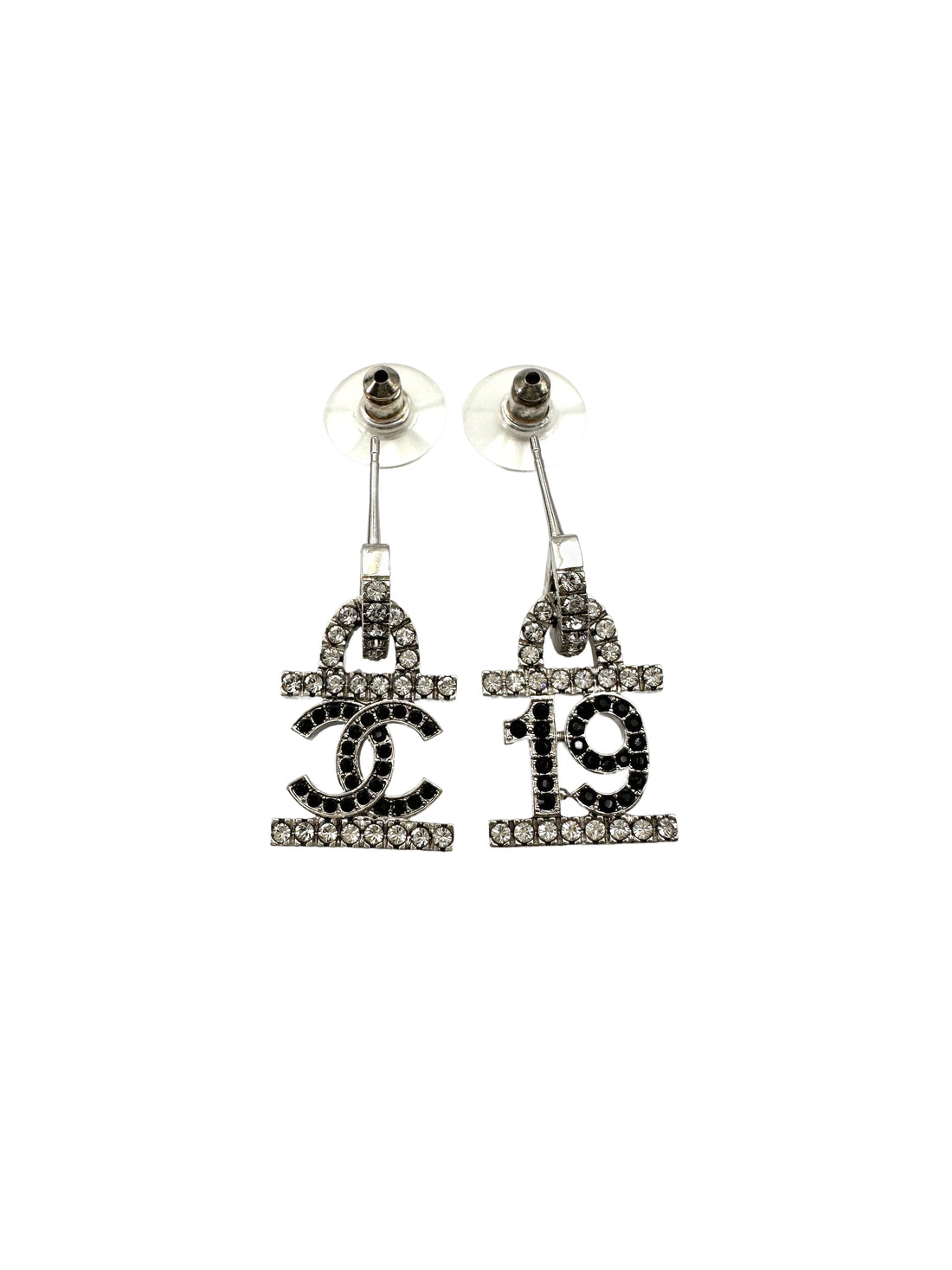 Chanel 22A Crystal CC & "19" Logo Asymmetric Drop Earrings CC1785