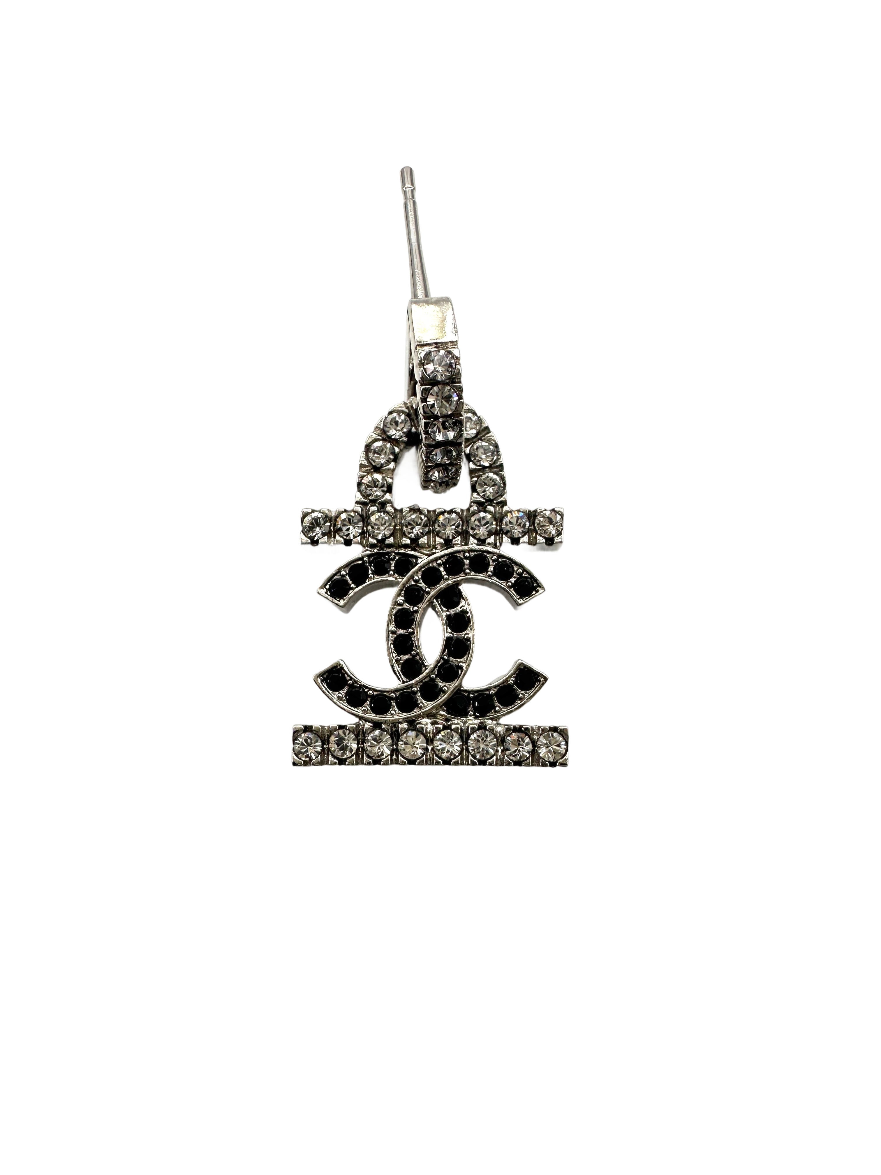 Chanel 22A Crystal CC & "19" Logo Asymmetric Drop Earrings CC1785