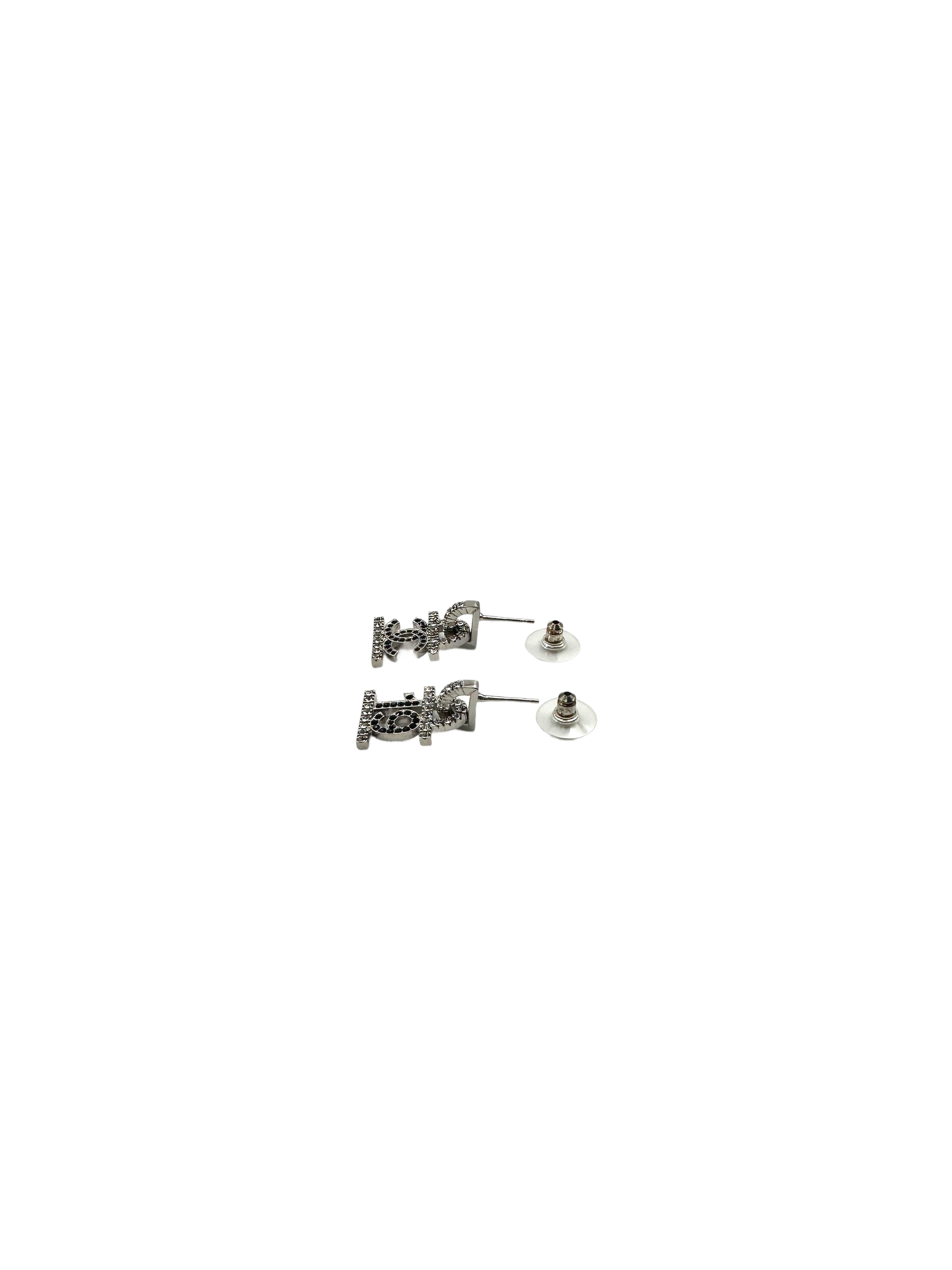 Chanel 22A Crystal CC & "19" Logo Asymmetric Drop Earrings CC1785