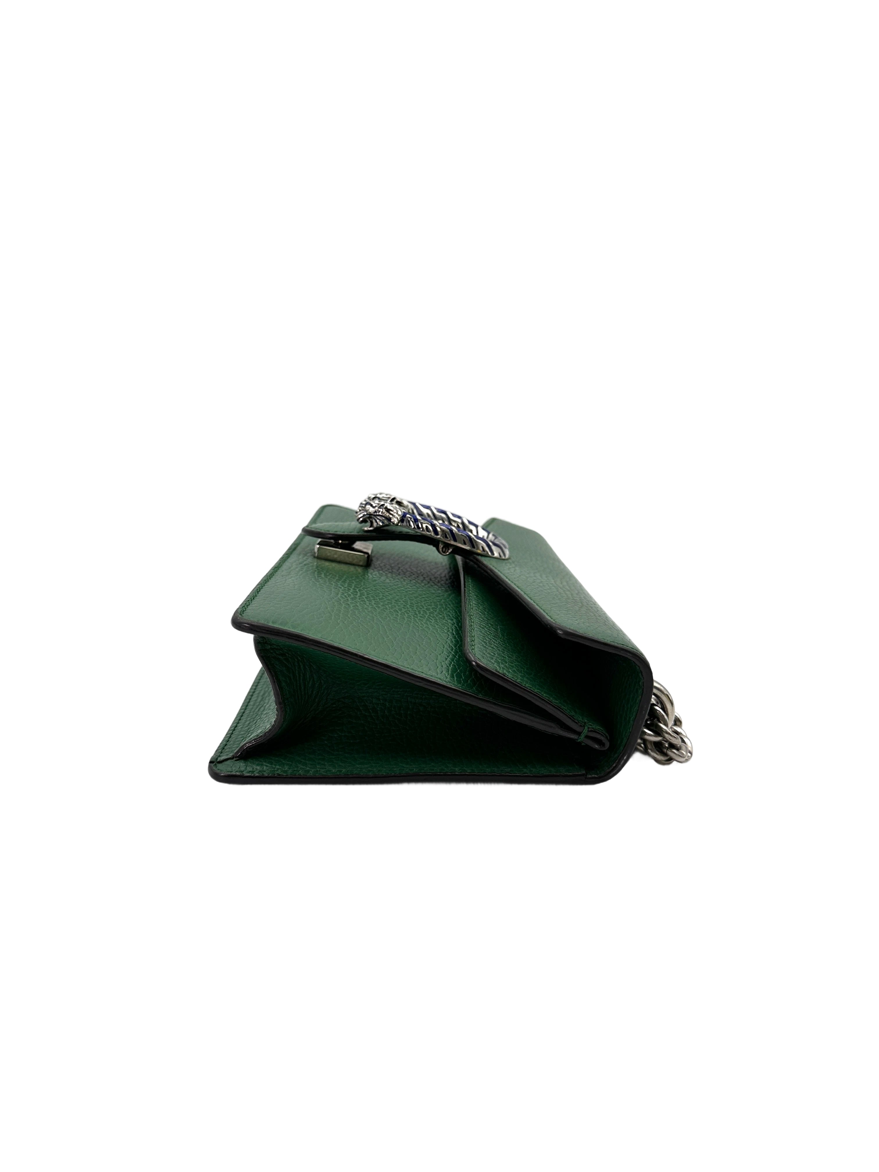 Gucci Dionysus Green Leather Medium Size Shoulder Bag With Blue Enamel GG848