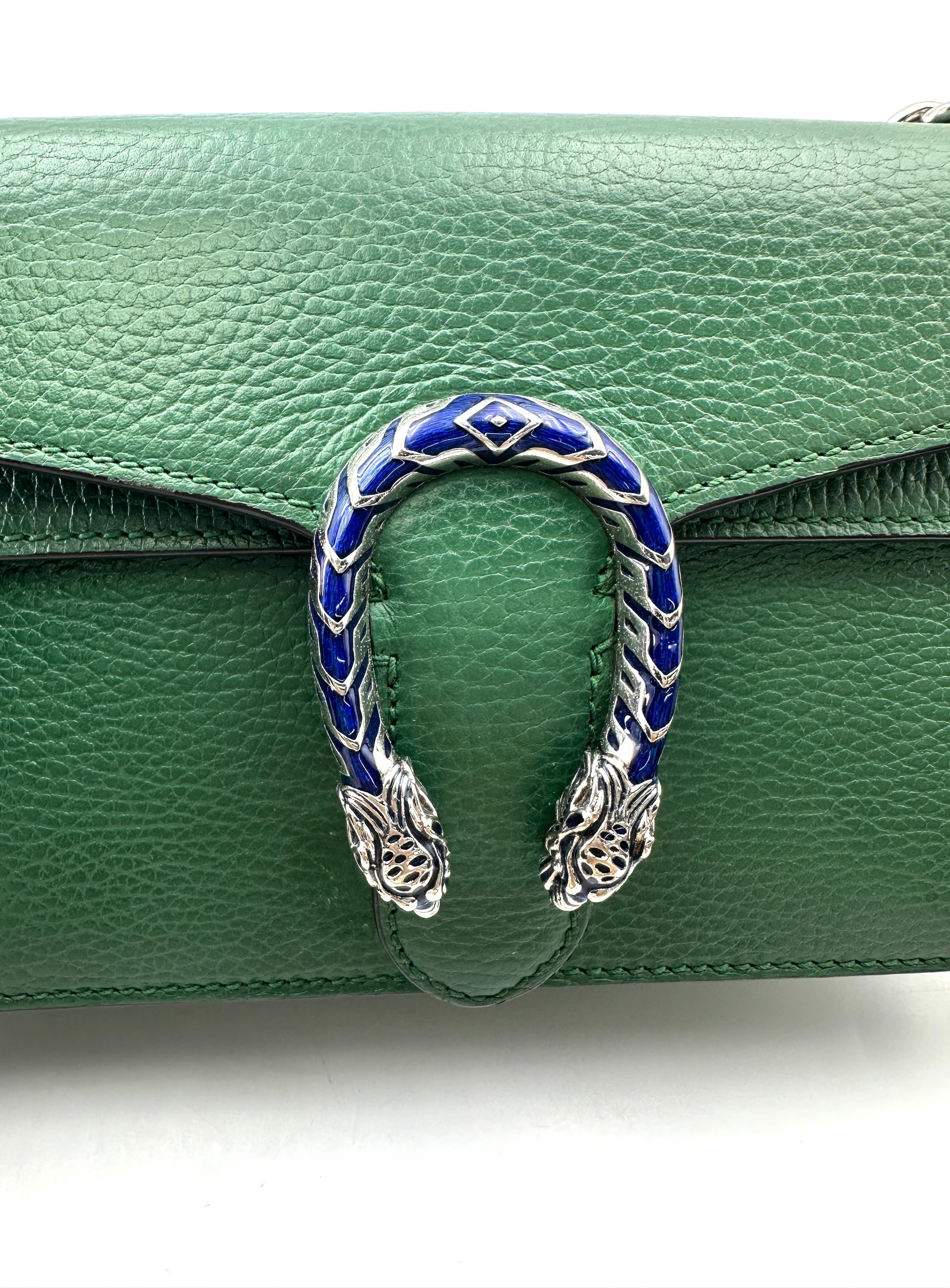 Gucci Dionysus Green Leather Medium Size Shoulder Bag With Blue Enamel GG848