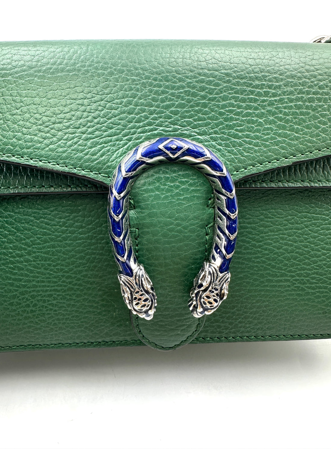 Gucci Dionysus Green Leather Medium Size Shoulder Bag With Blue Enamel GG848