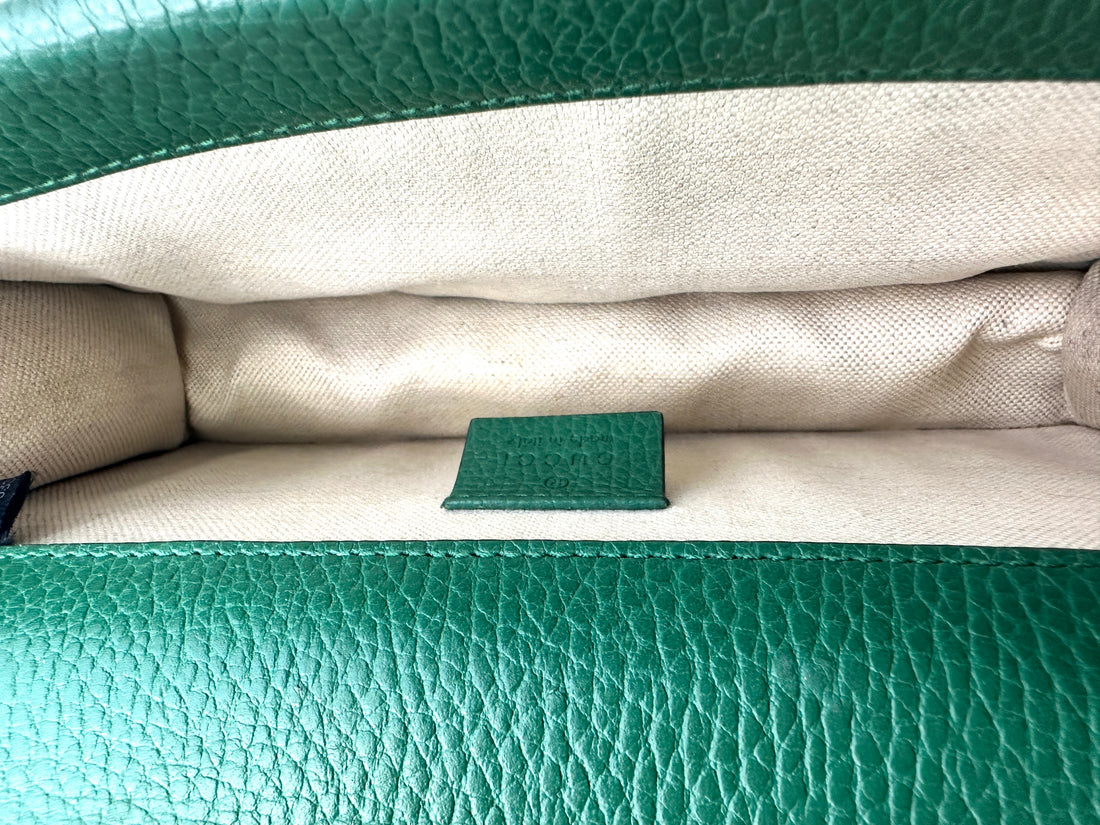 Gucci Dionysus Green Leather Medium Size Shoulder Bag With Blue Enamel GG848