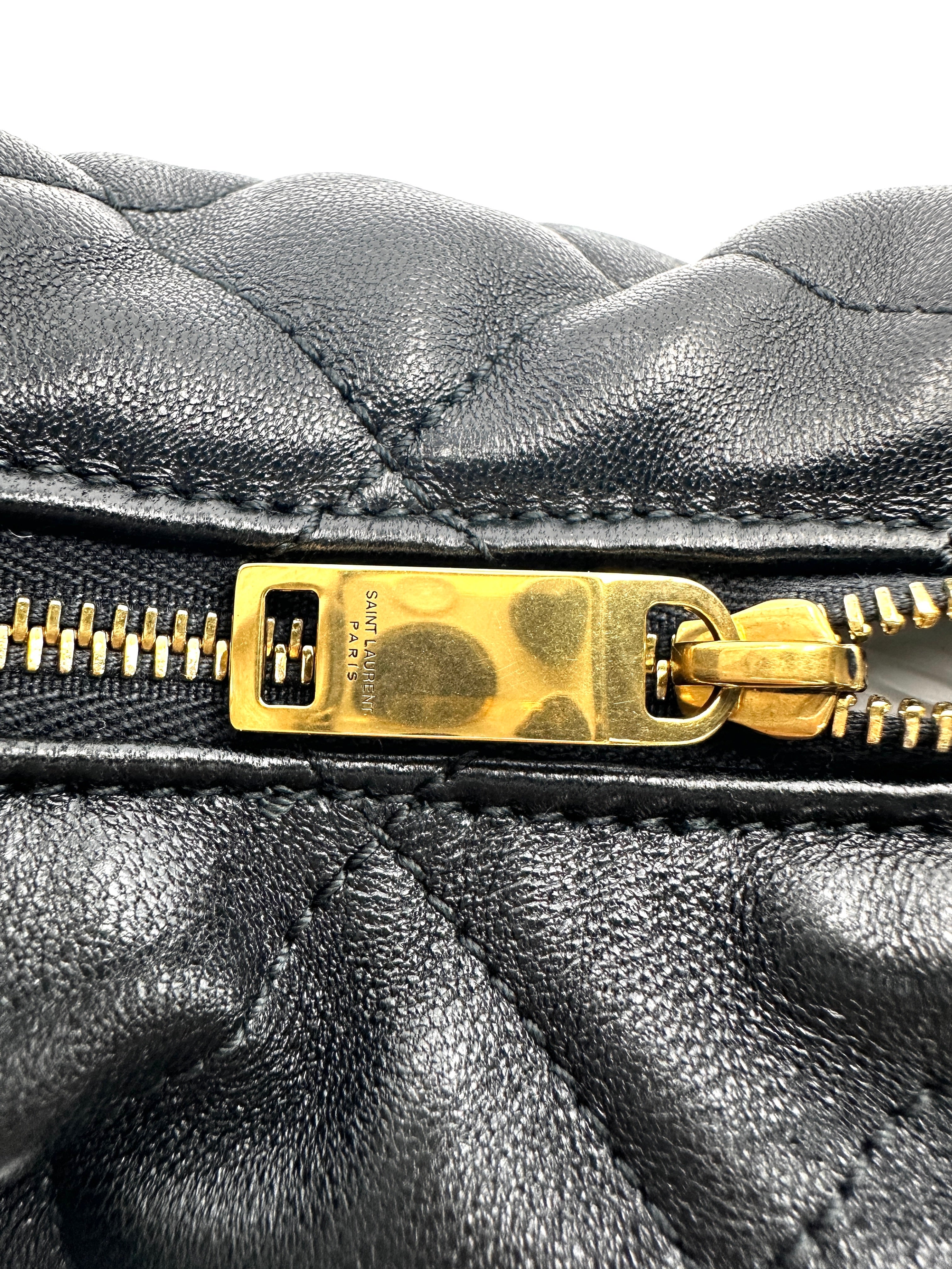 Saint Laurent Icarino Black Quilted Leather Medium Size Hobo Bag SL186