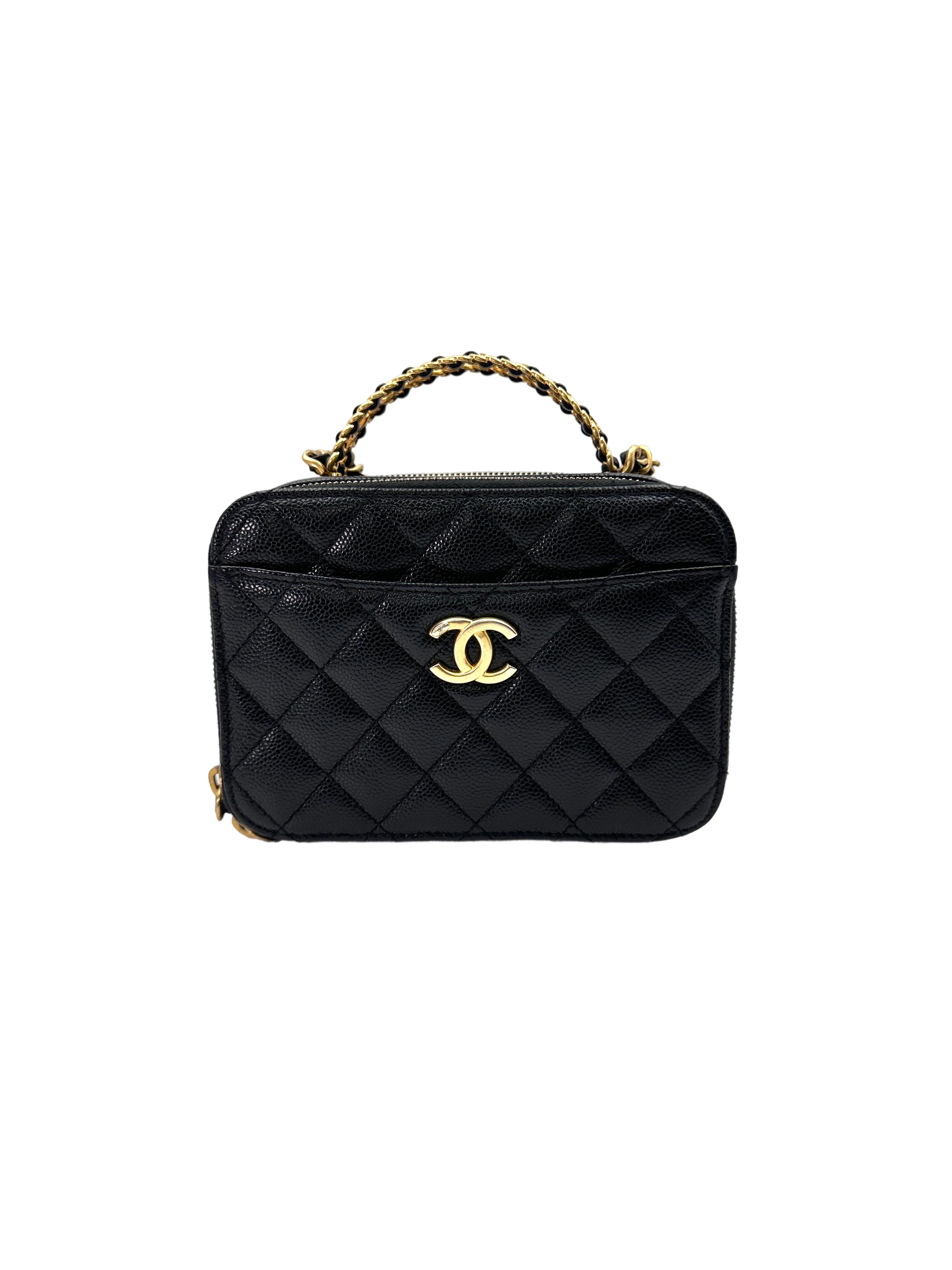 Chanel 22S Black Quilted Leather Vanity Case With Gold Hardware(HT***L2) CC1786