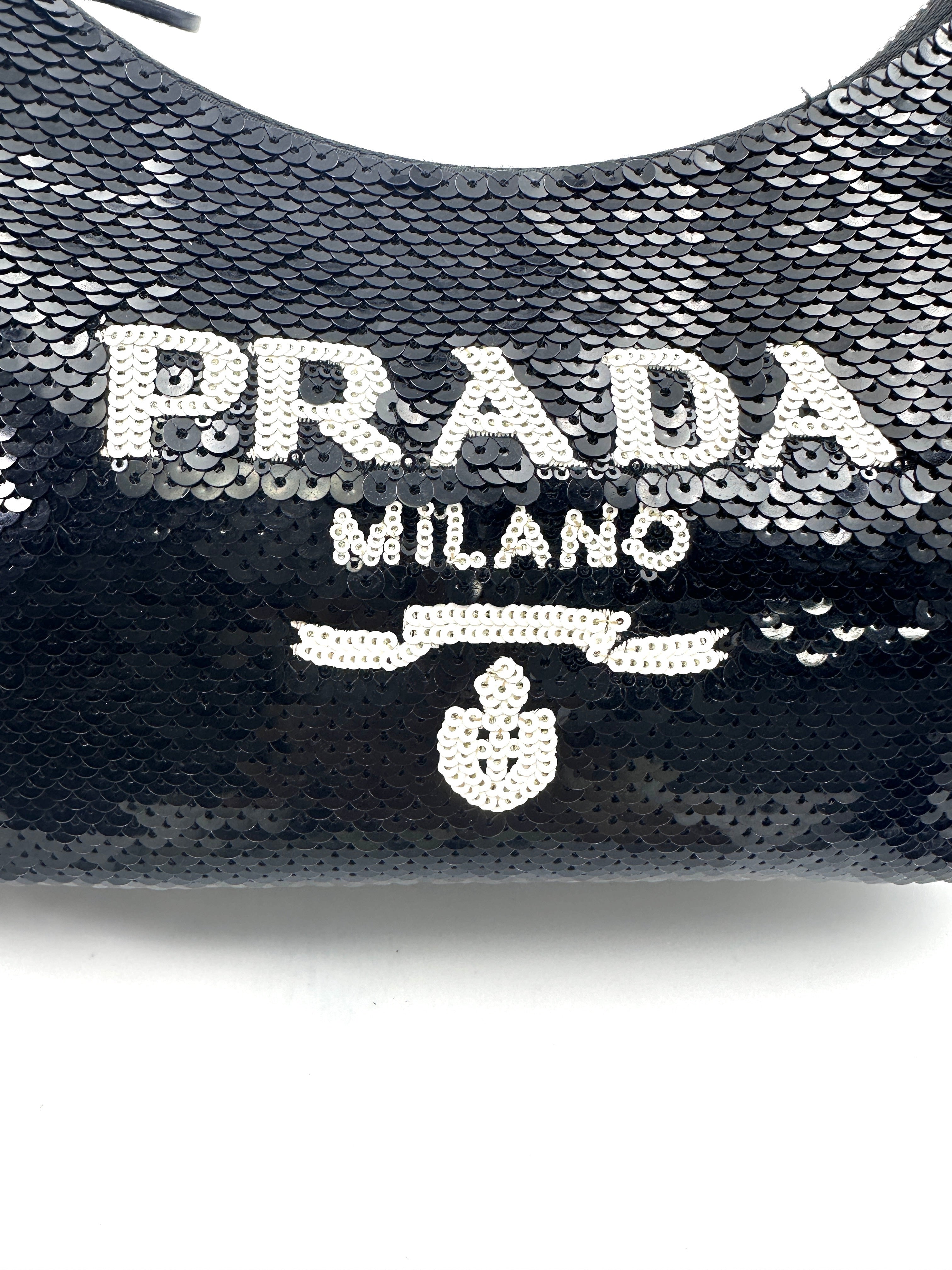 Prada Re-Edition 2005 White/Black Sequin Shoulder Bag PR265