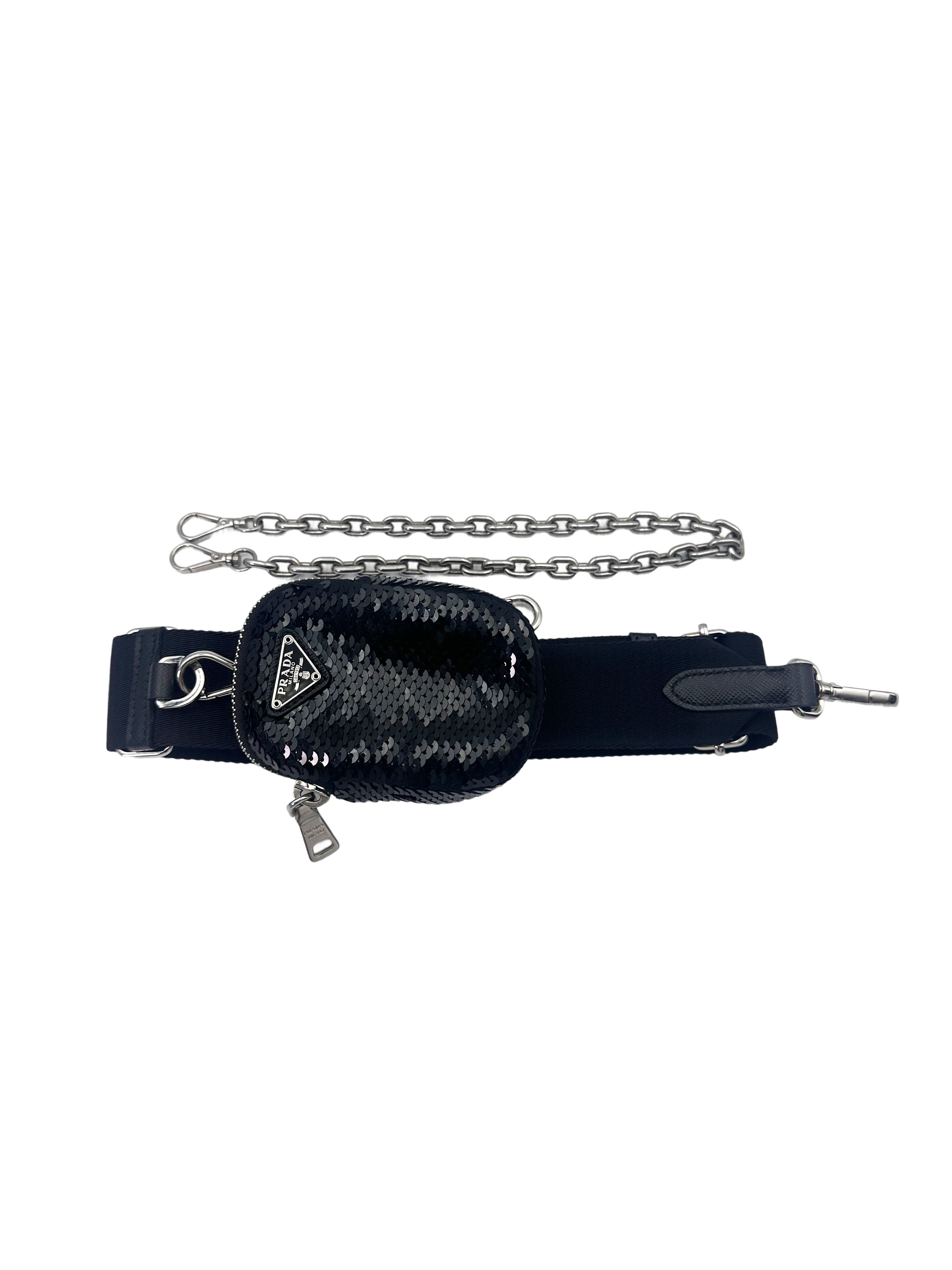 Prada Re-Edition 2005 White/Black Sequin Shoulder Bag PR265