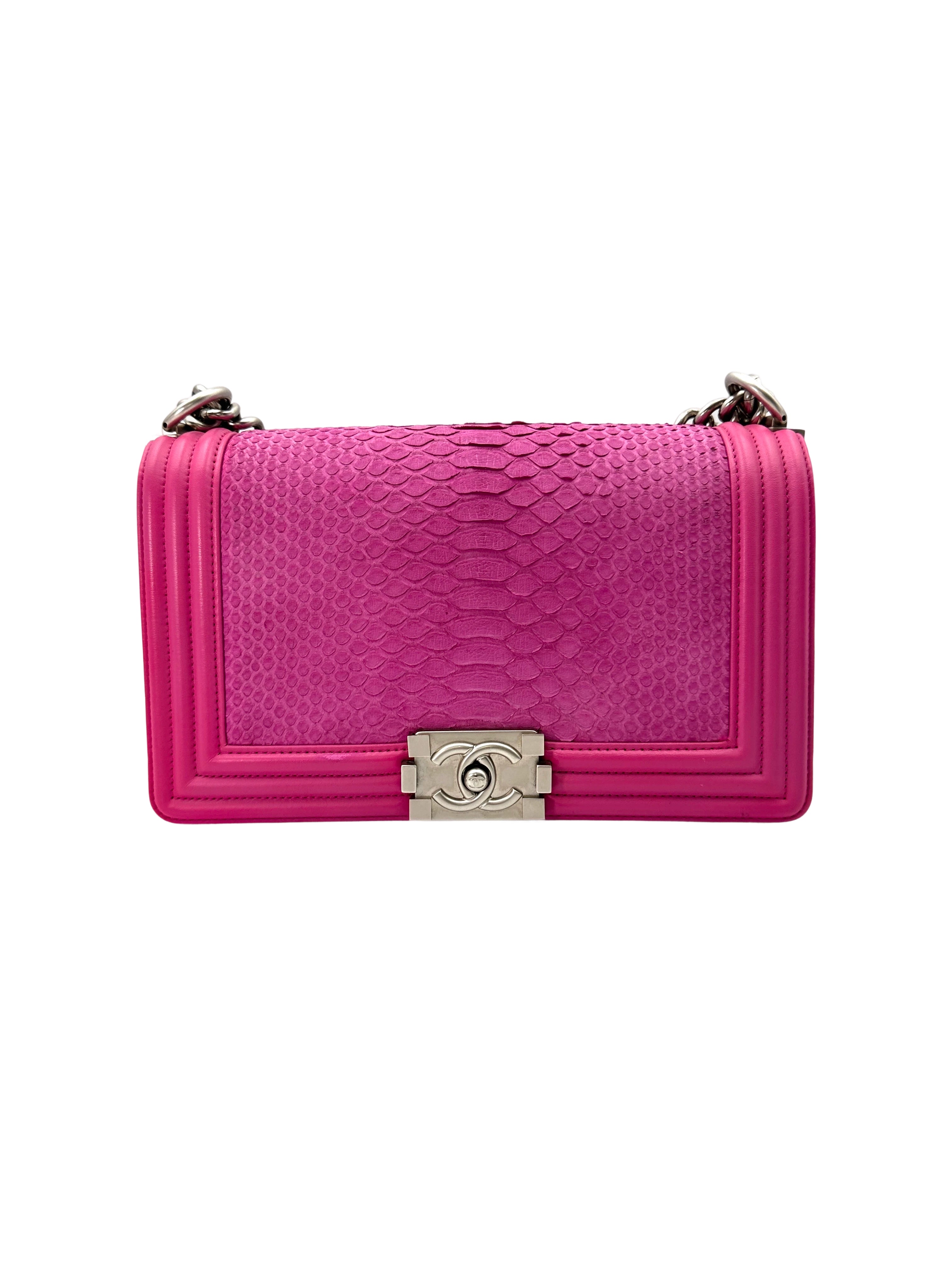 Chanel LeBoy Pink Python Leather Flap Bag With Silver Buckle(20***87) CC1788