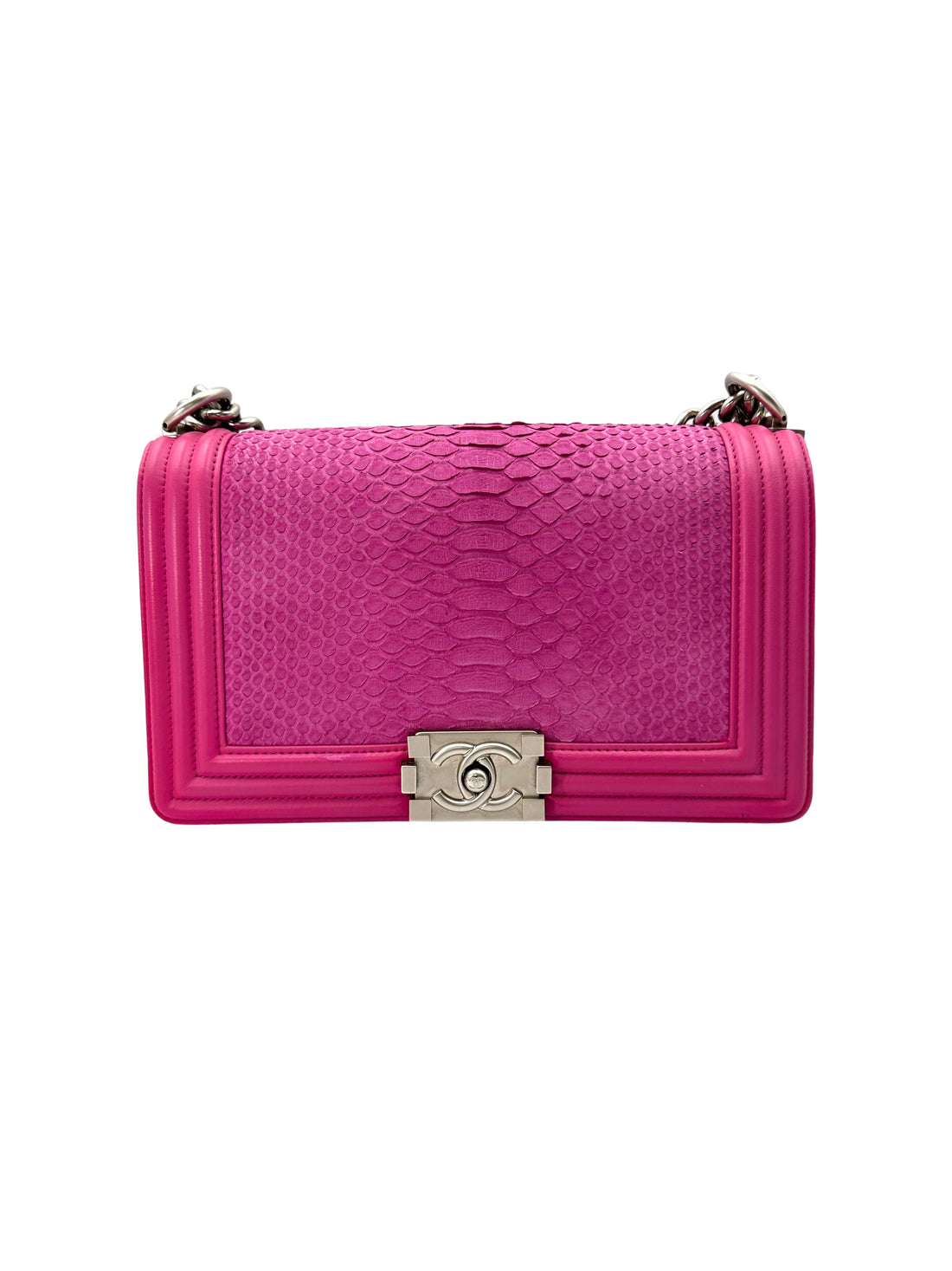 Chanel LeBoy Pink Python Leather Flap Bag With Silver Buckle(20***87) CC1788