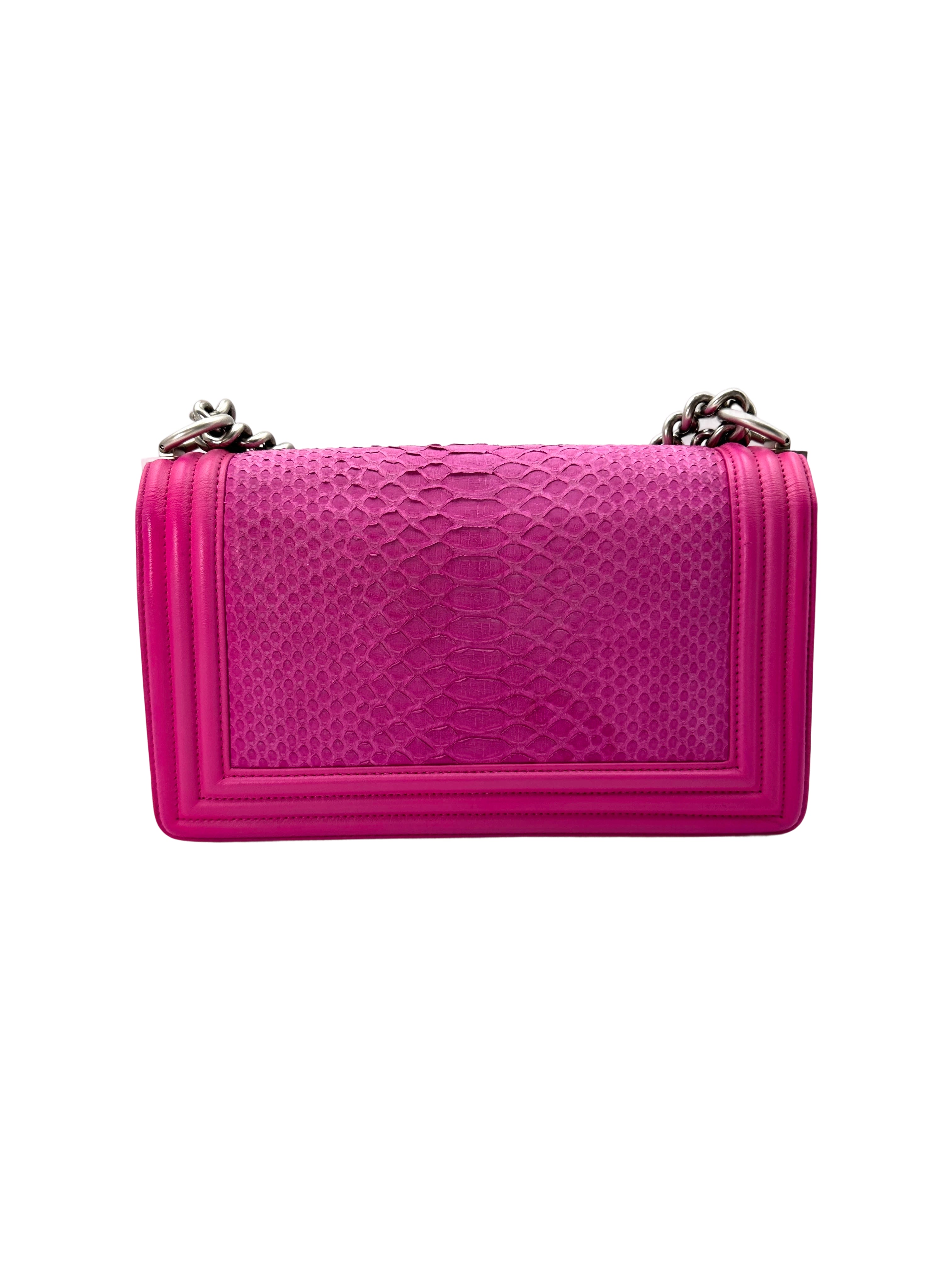 Chanel LeBoy Pink Python Leather Flap Bag With Silver Buckle(20***87) CC1788