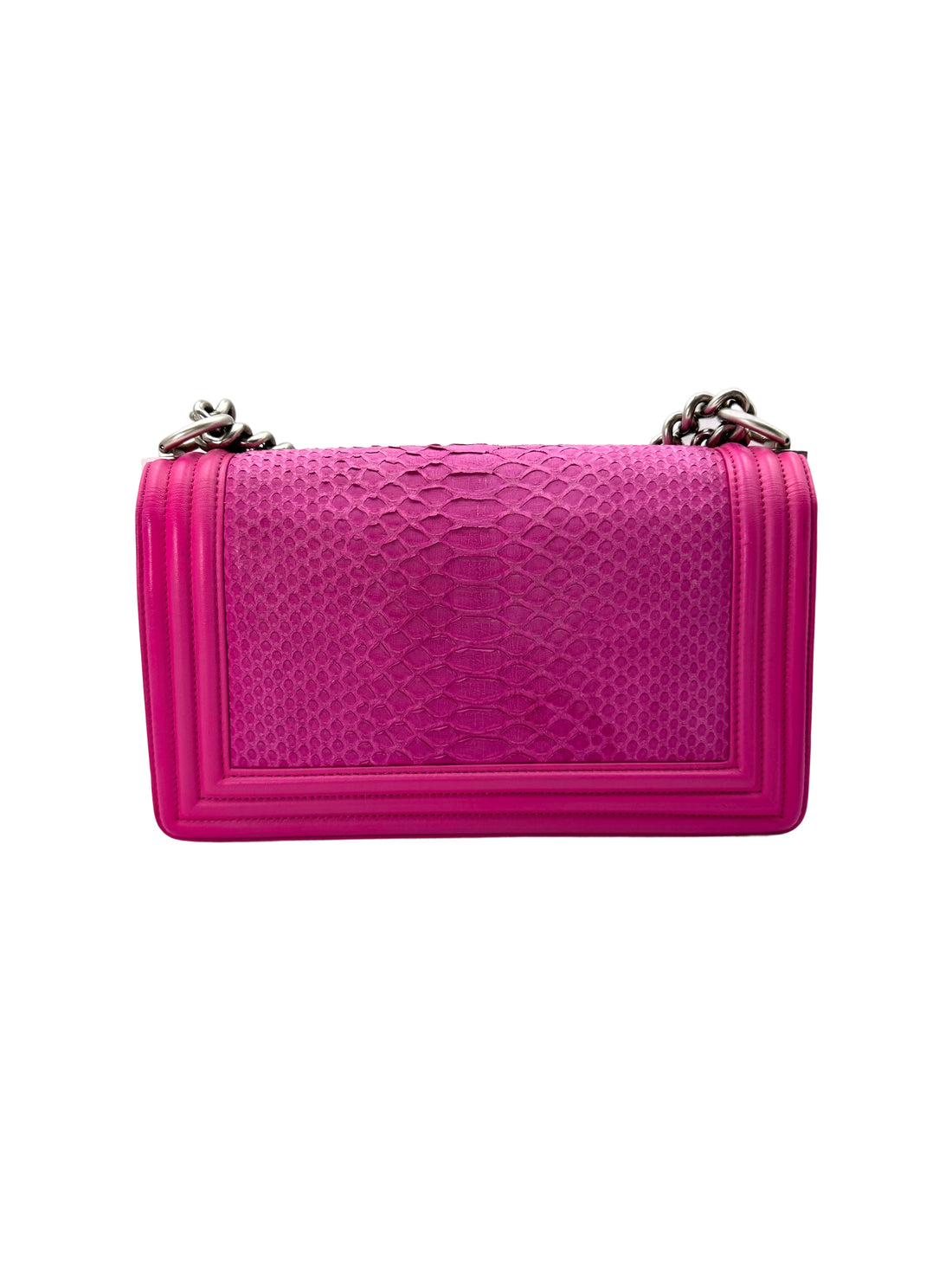 Chanel LeBoy Pink Python Leather Flap Bag With Silver Buckle(20***87) CC1788