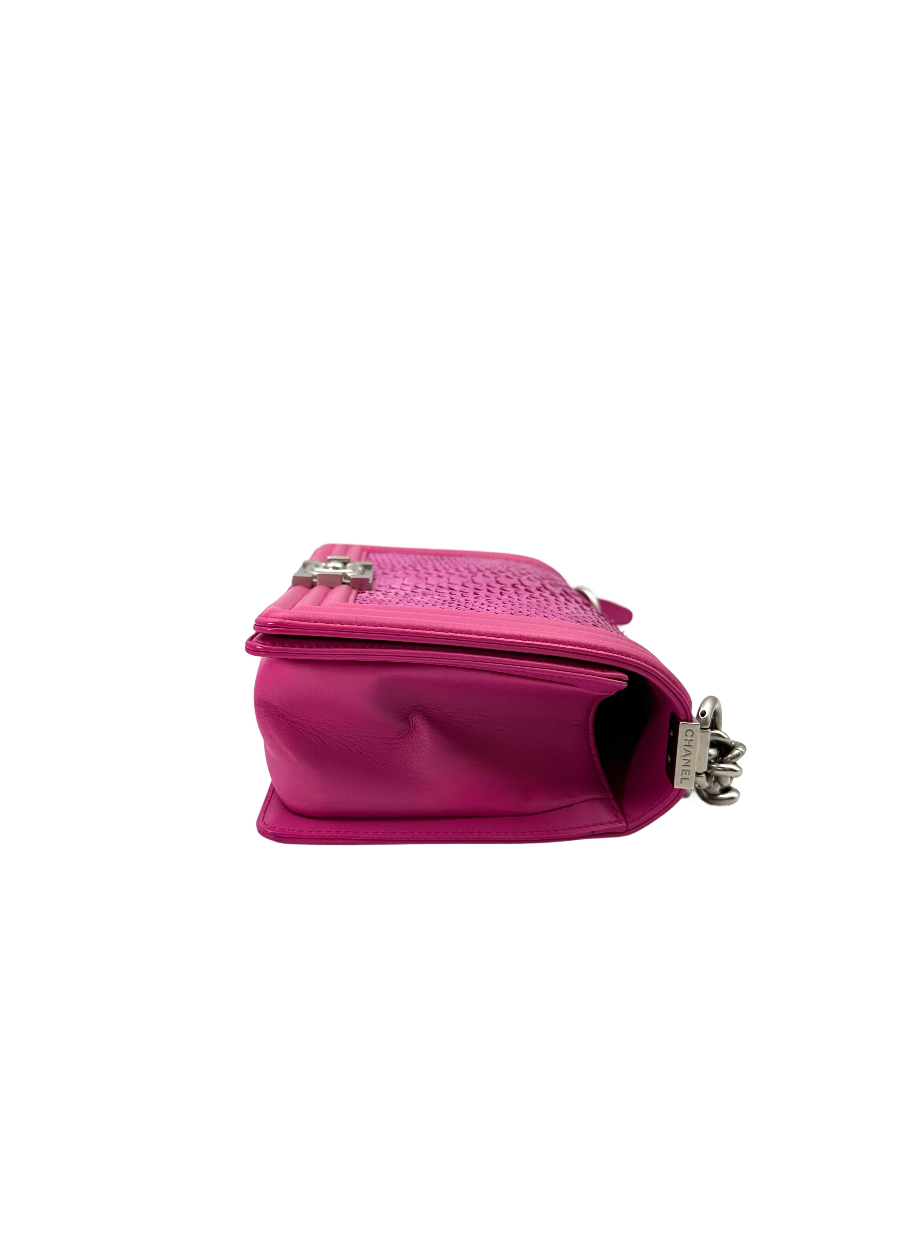 Chanel LeBoy Pink Python Leather Flap Bag With Silver Buckle(20***87) CC1788