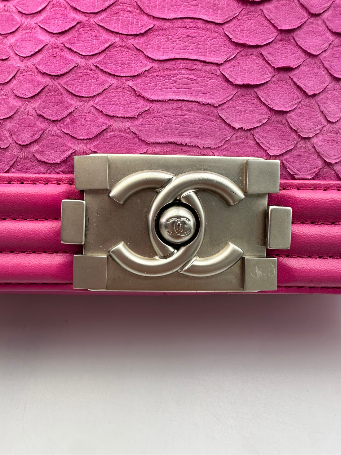Chanel LeBoy Pink Python Leather Flap Bag With Silver Buckle(20***87) CC1788
