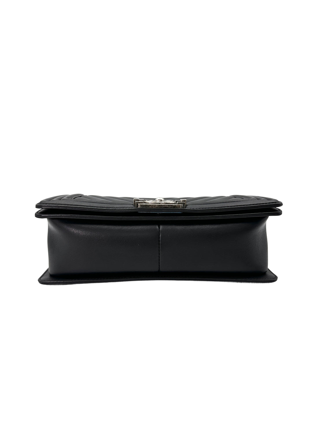 Chanel LeBoy Black Chevron Quilted Leather Medium Size Flap Bag With Silver Buckle(20***63) CC1790