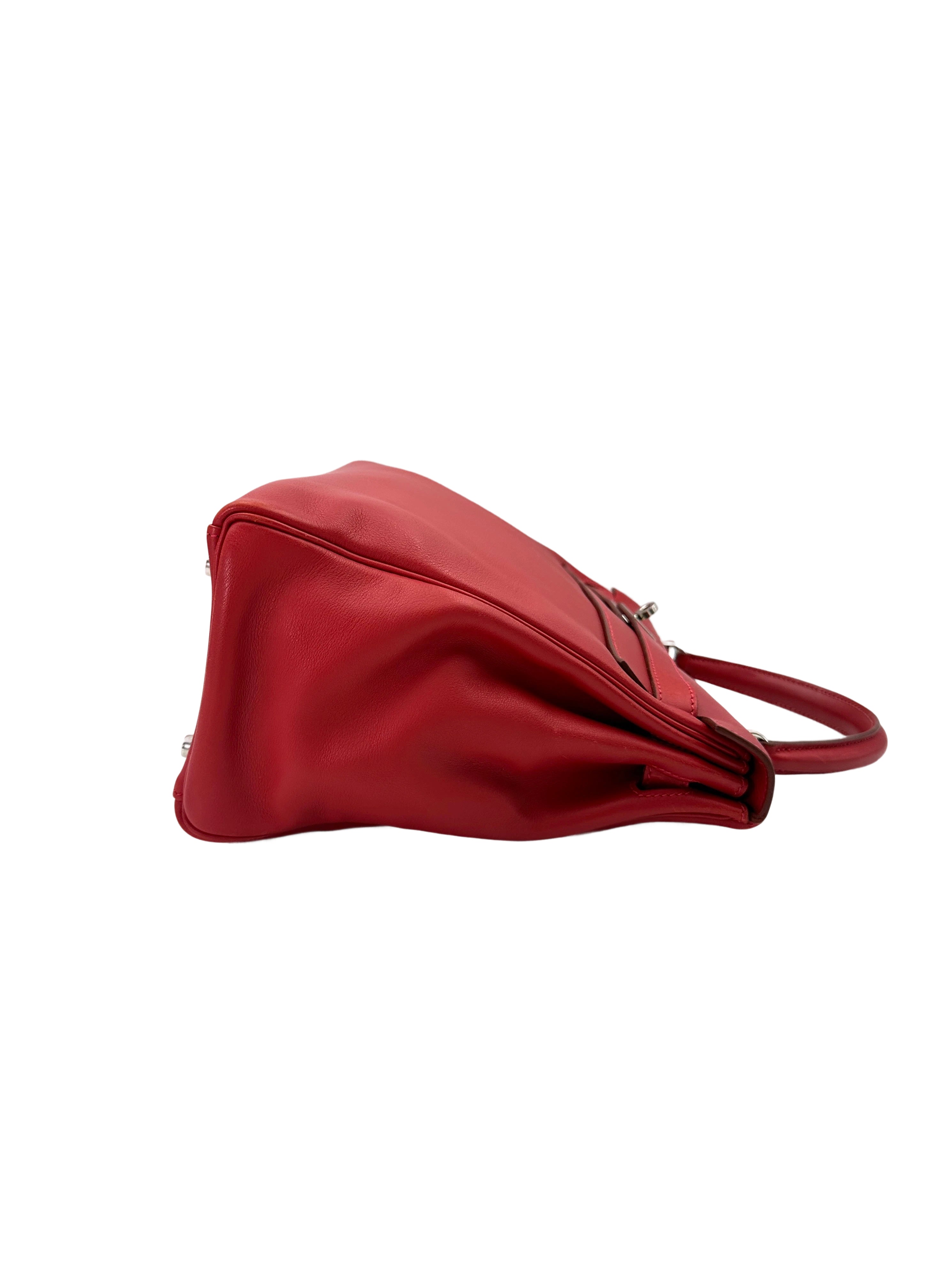 Hermes Kelly 32 Red Leather Handle Bag With Silver Hardware HR97