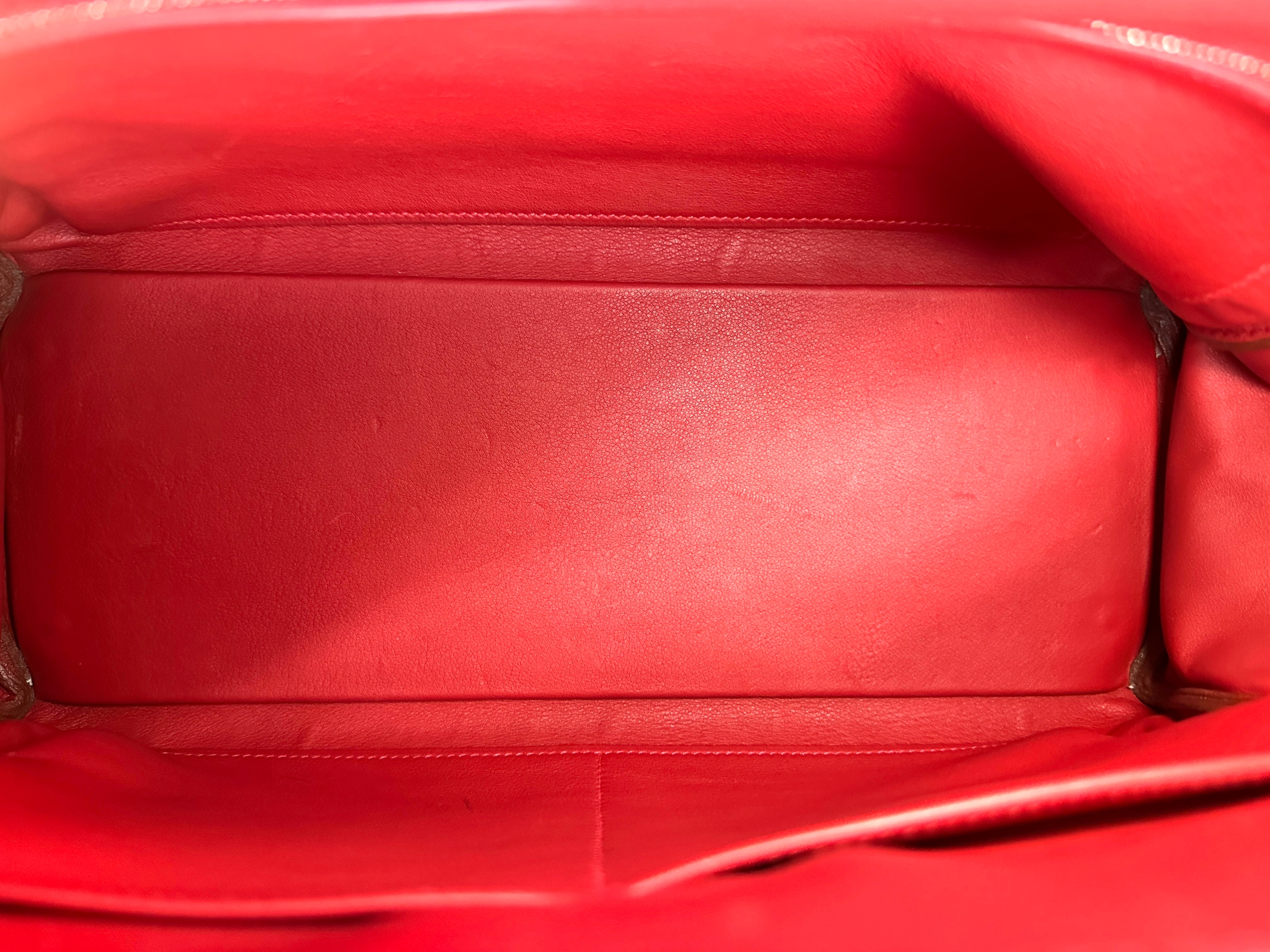 Hermes Kelly 32 Red Leather Handle Bag With Silver Hardware HR97