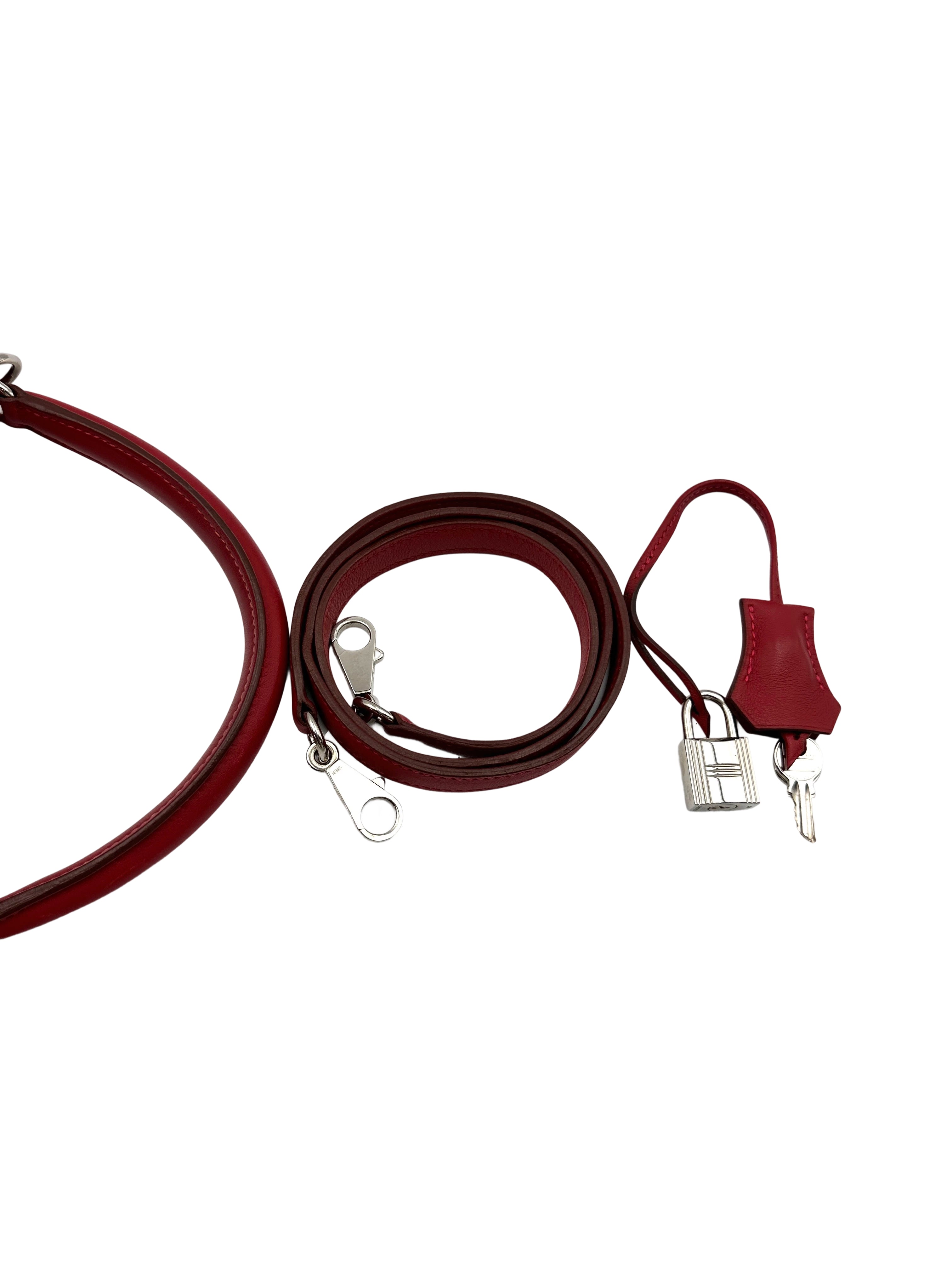Hermes Kelly 32 Red Leather Handle Bag With Silver Hardware HR97