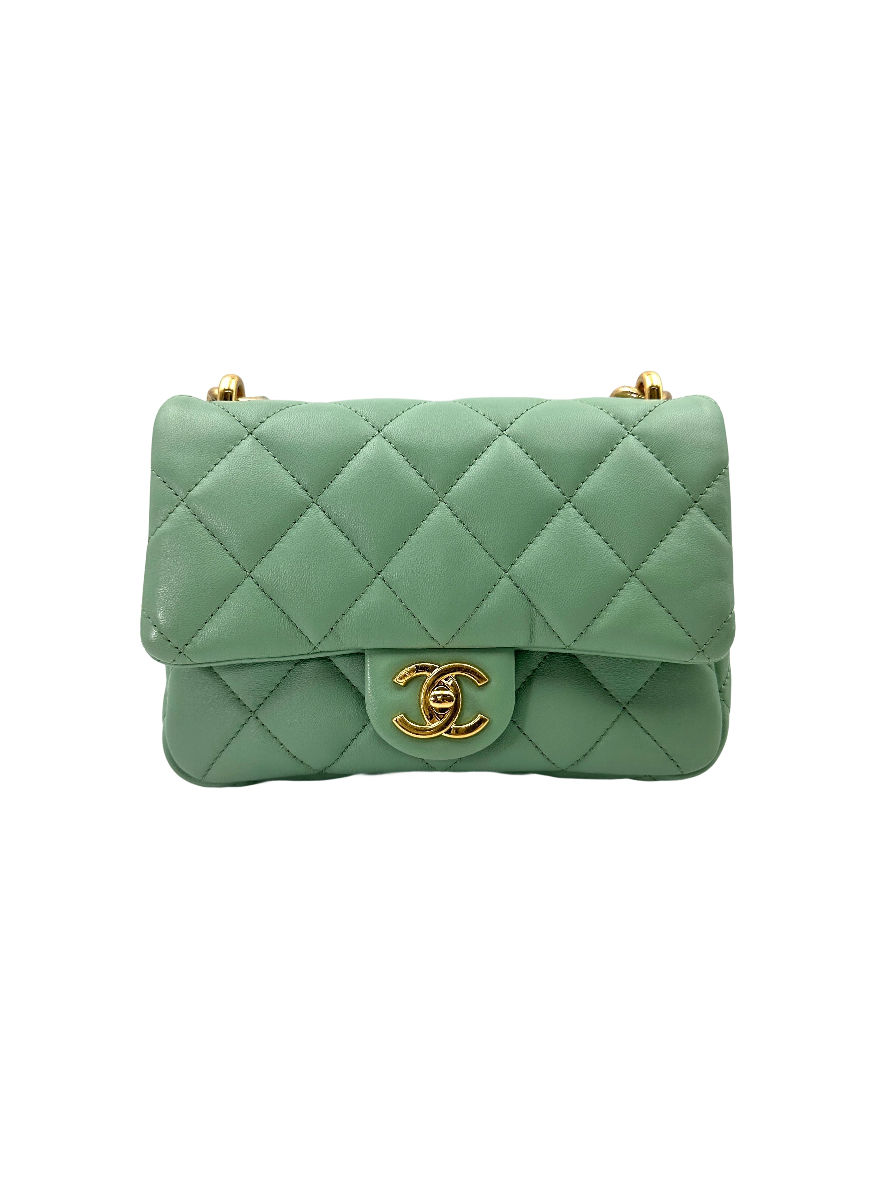Chanel Mint Green Quilted Leather Flap Bag With Gold Hardware(CH***XG) IRIS168