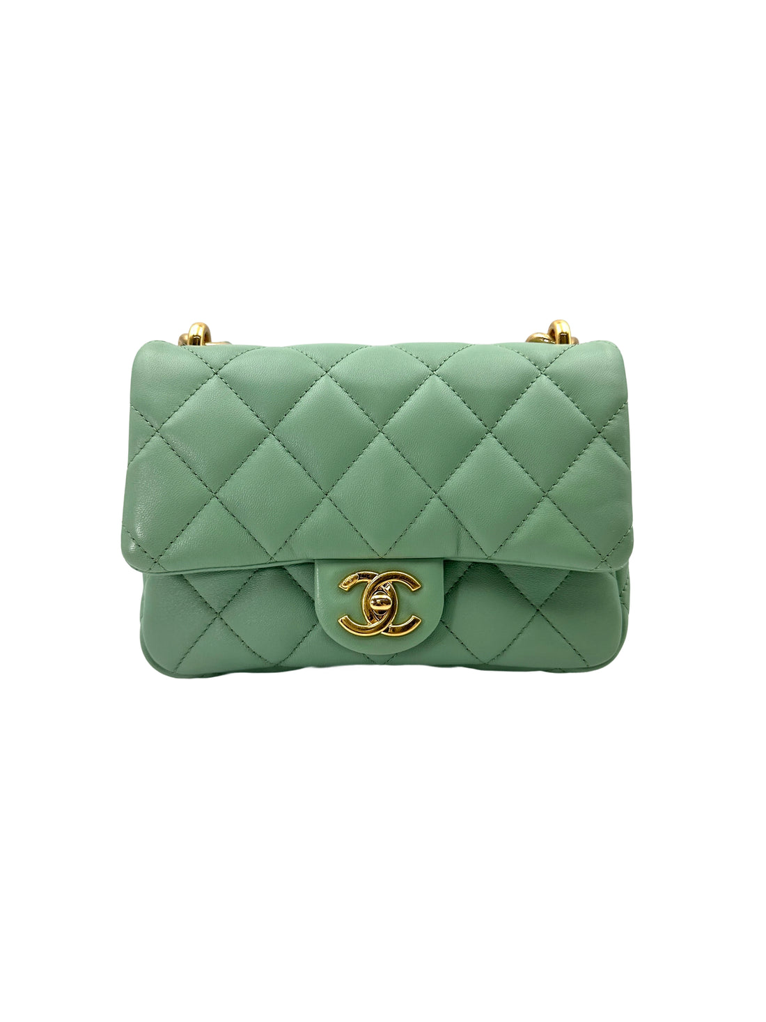 Chanel Mint Green Quilted Leather Flap Bag With Gold Hardware(CH***XG) IRIS168