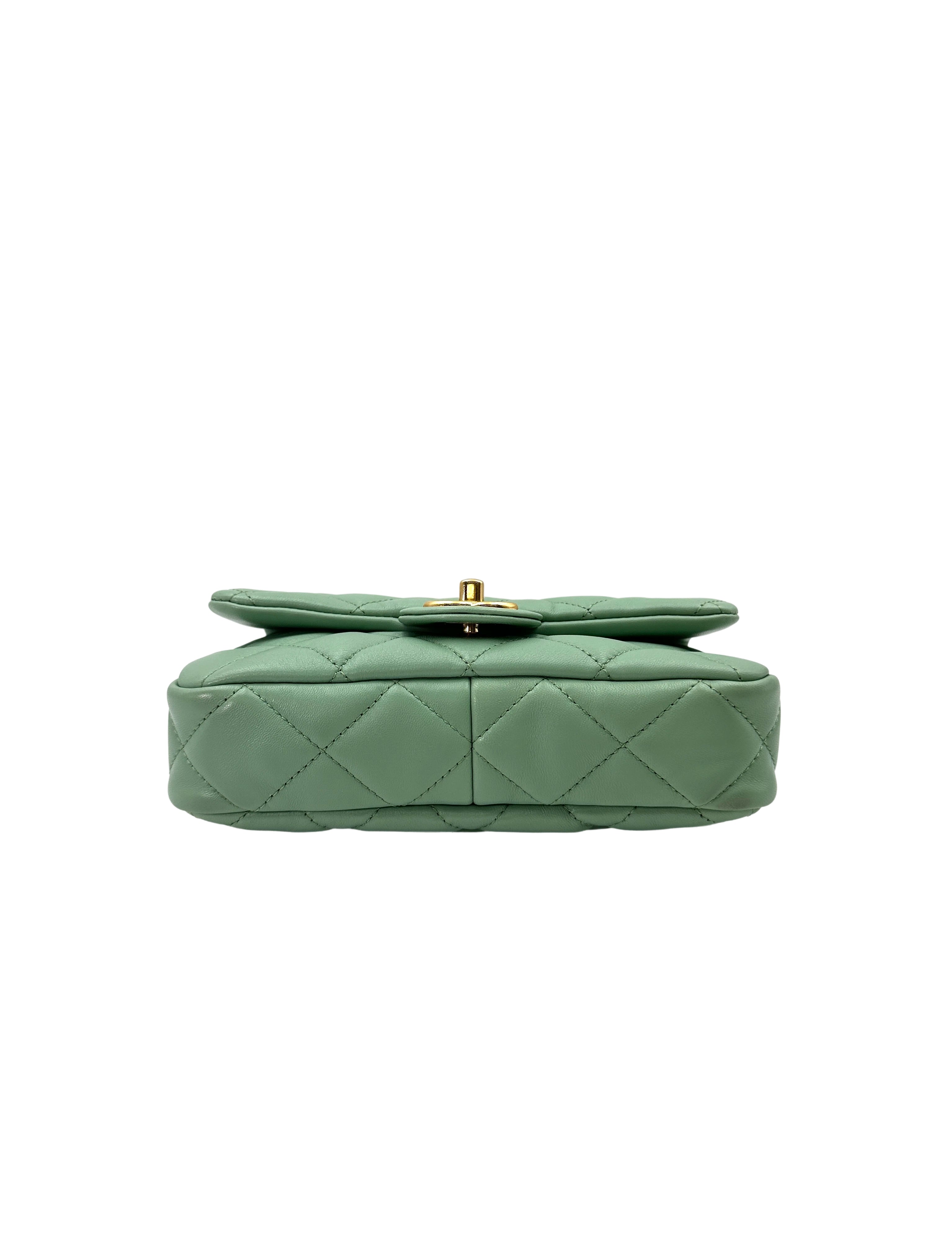 Chanel Mint Green Quilted Leather Flap Bag With Gold Hardware(CH***XG) IRIS168