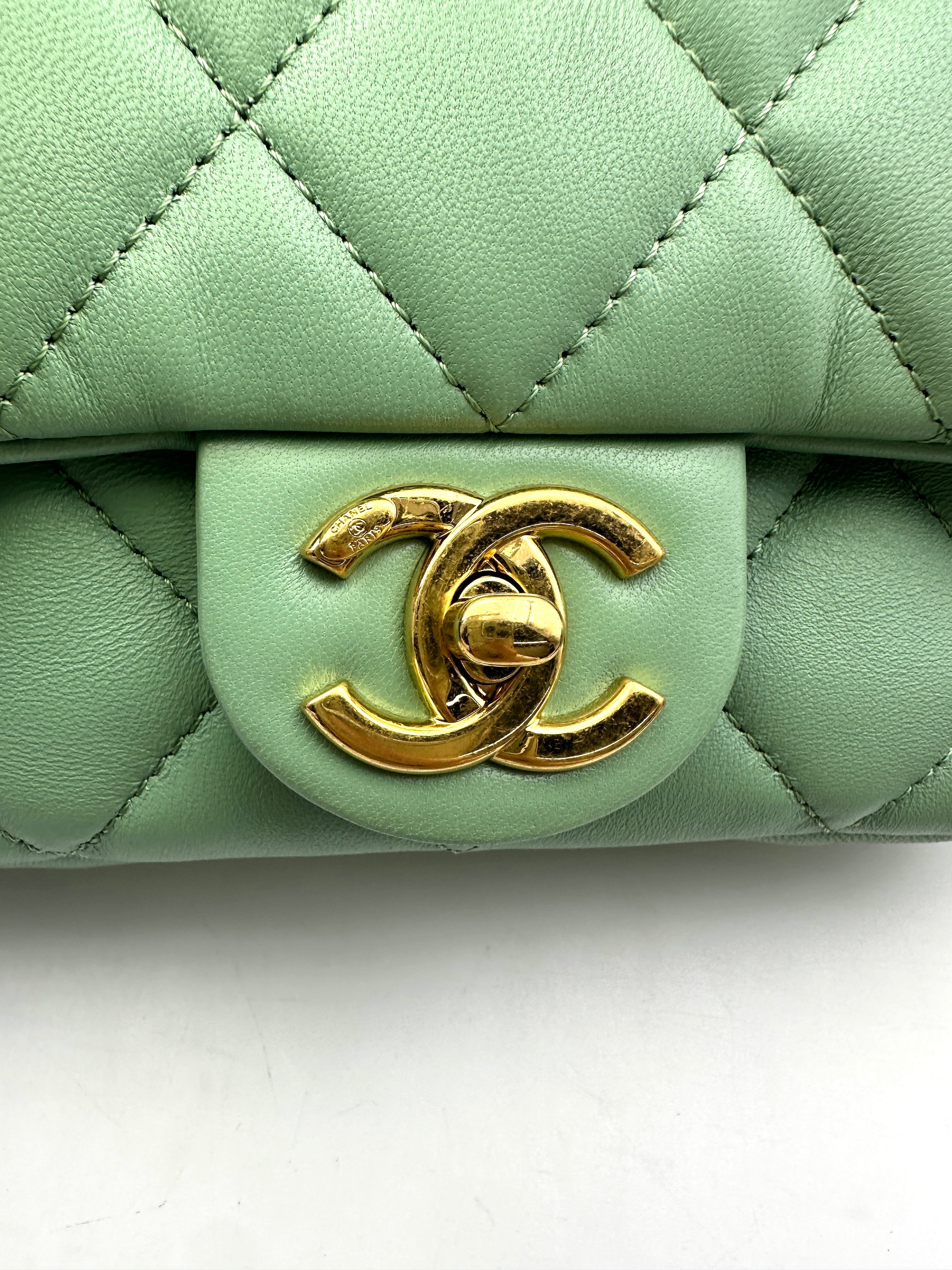 Chanel Mint Green Quilted Leather Flap Bag With Gold Hardware(CH***XG) IRIS168