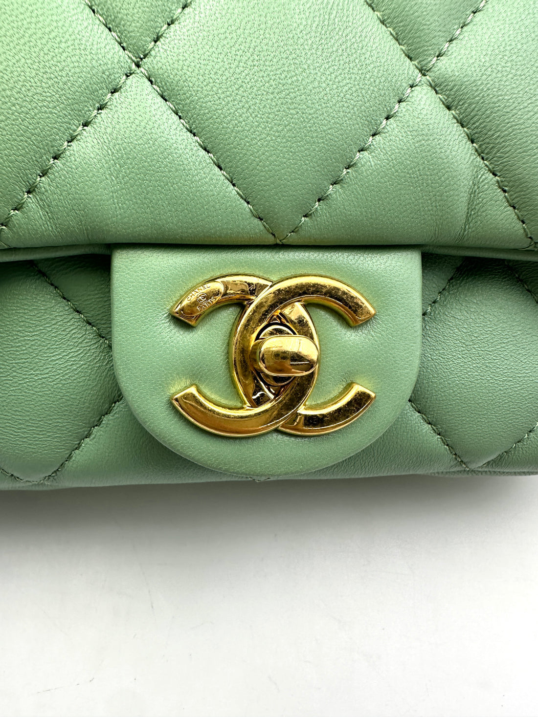 Chanel Mint Green Quilted Leather Flap Bag With Gold Hardware(CH***XG) IRIS168