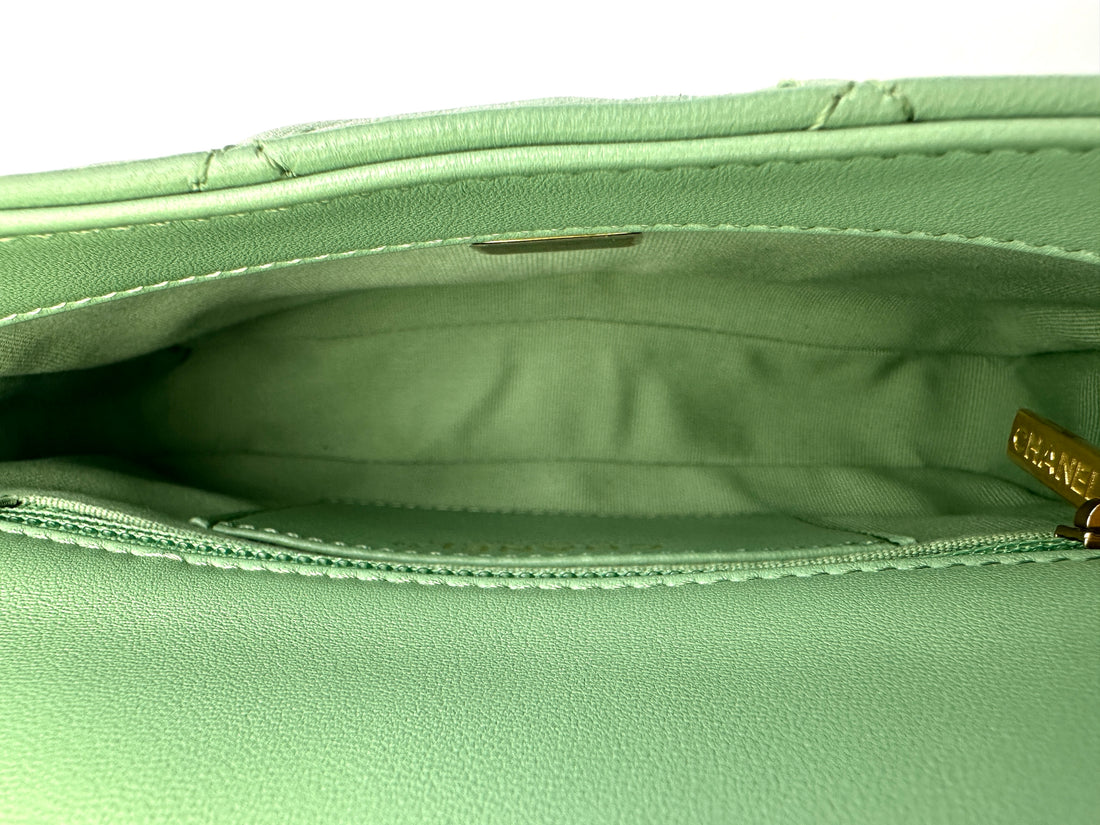 Chanel Mint Green Quilted Leather Flap Bag With Gold Hardware(CH***XG) IRIS168