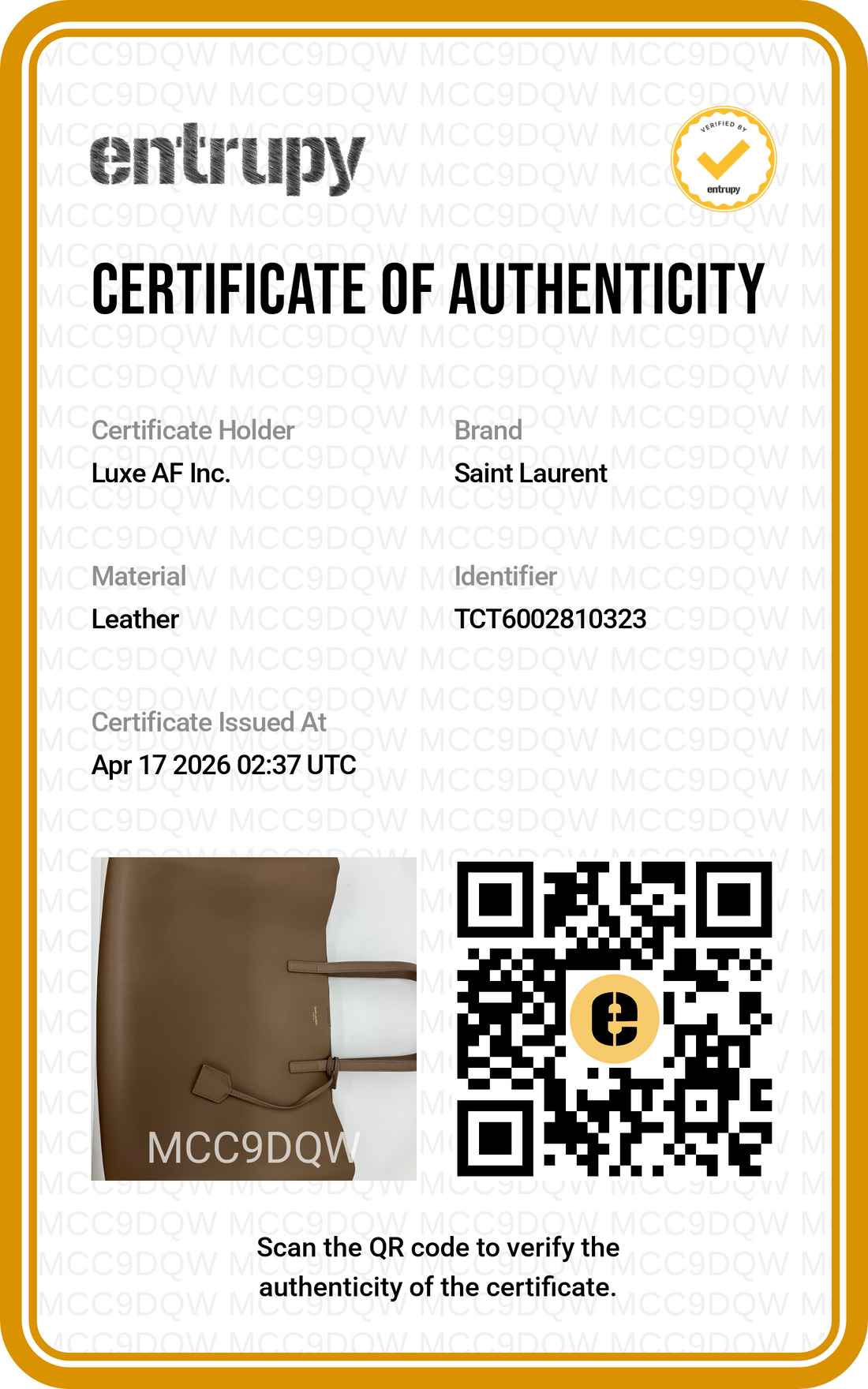 Saint Laurent Brown Tote Bag SLA260421