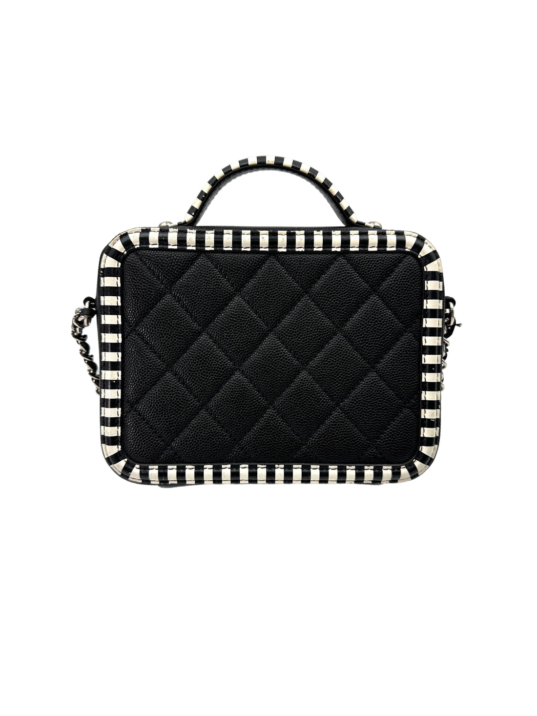 Chanel CC Filigree Black/White Striped Quilted Leather Vanity Case(27***59) CC1793
