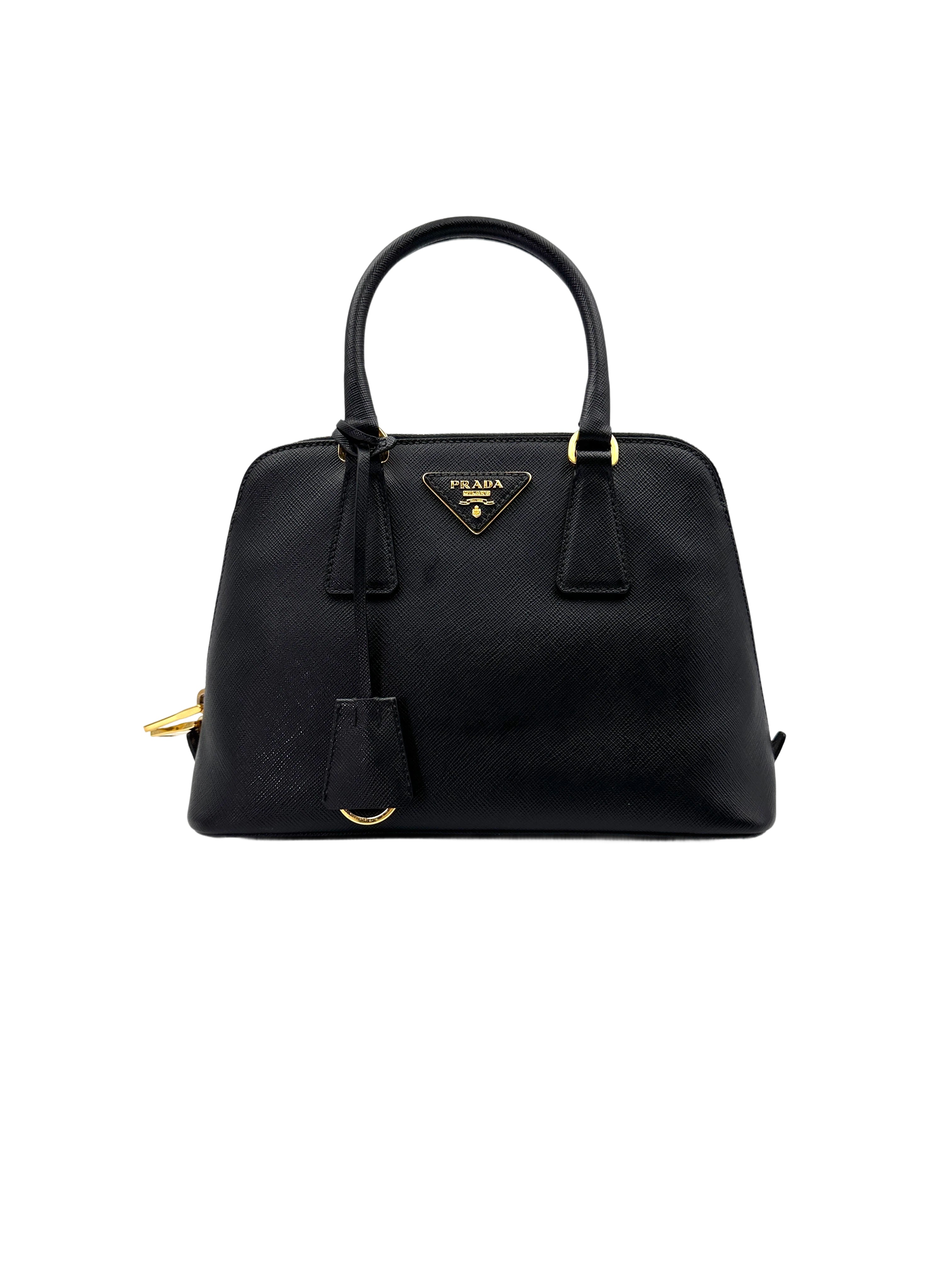 Prada Promenade Black Saffiano Lux Leather Handle Bag PR266
