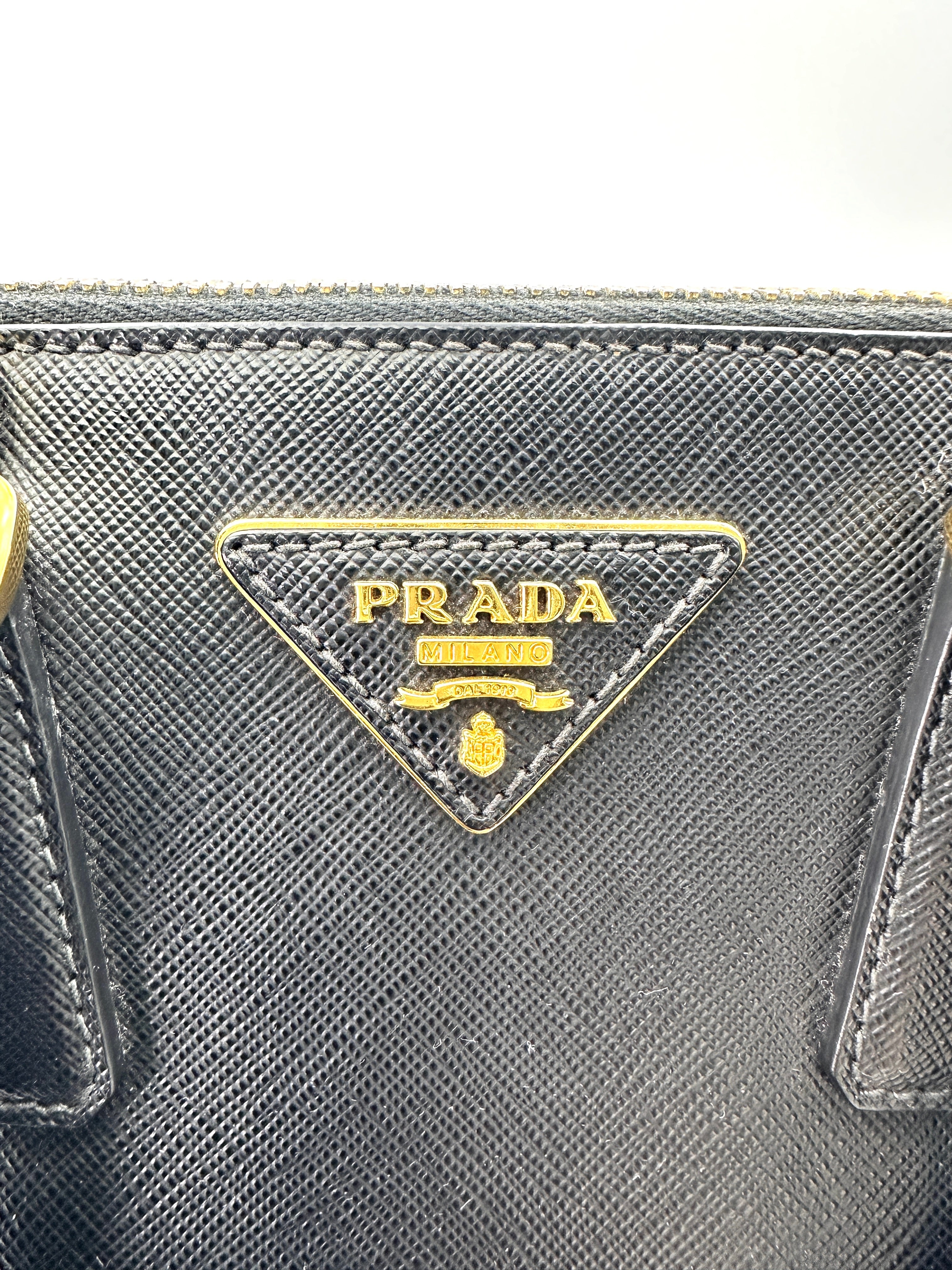 Prada Promenade Black Saffiano Lux Leather Handle Bag PR266