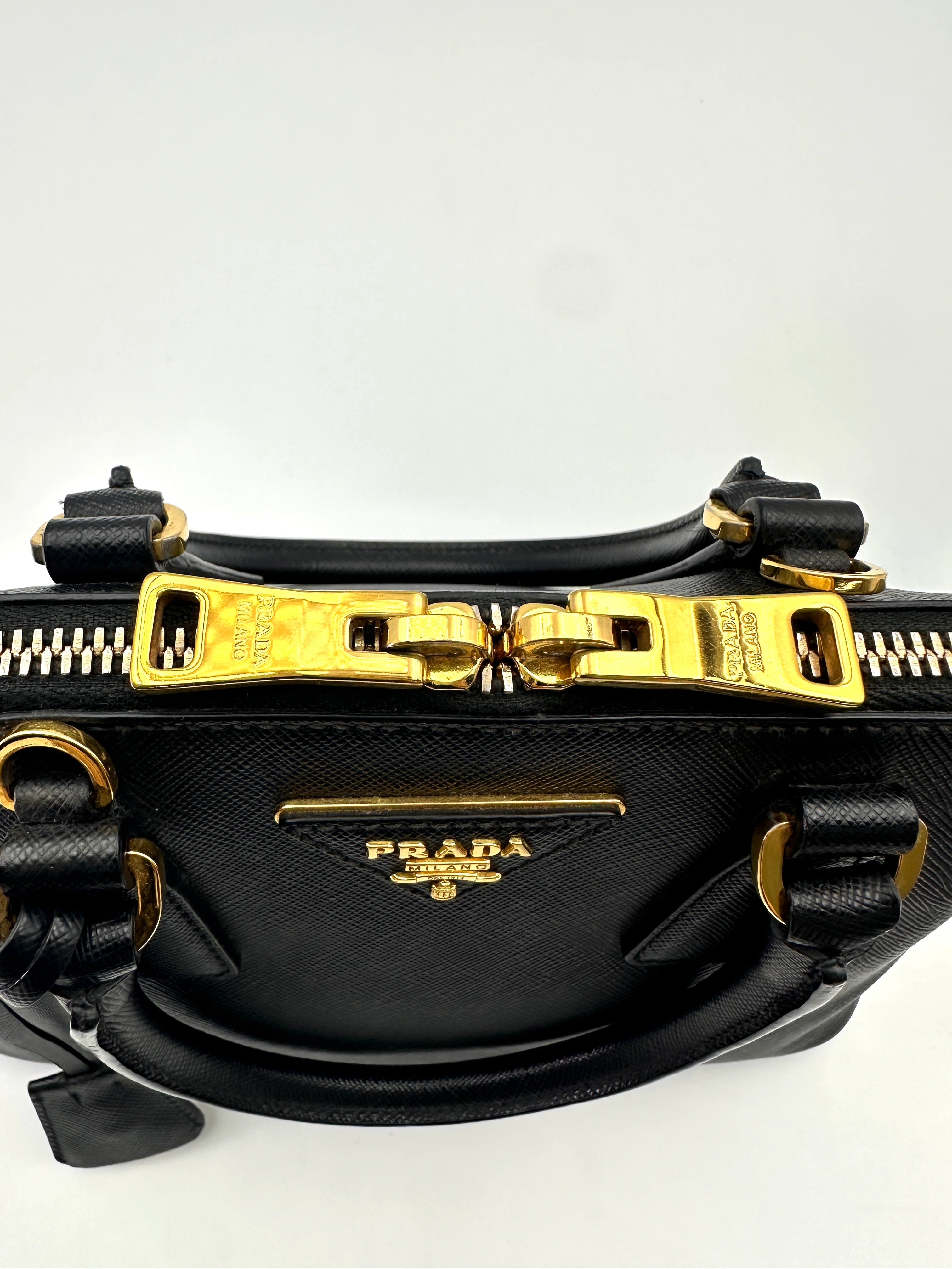 Prada Promenade Black Saffiano Lux Leather Handle Bag PR266