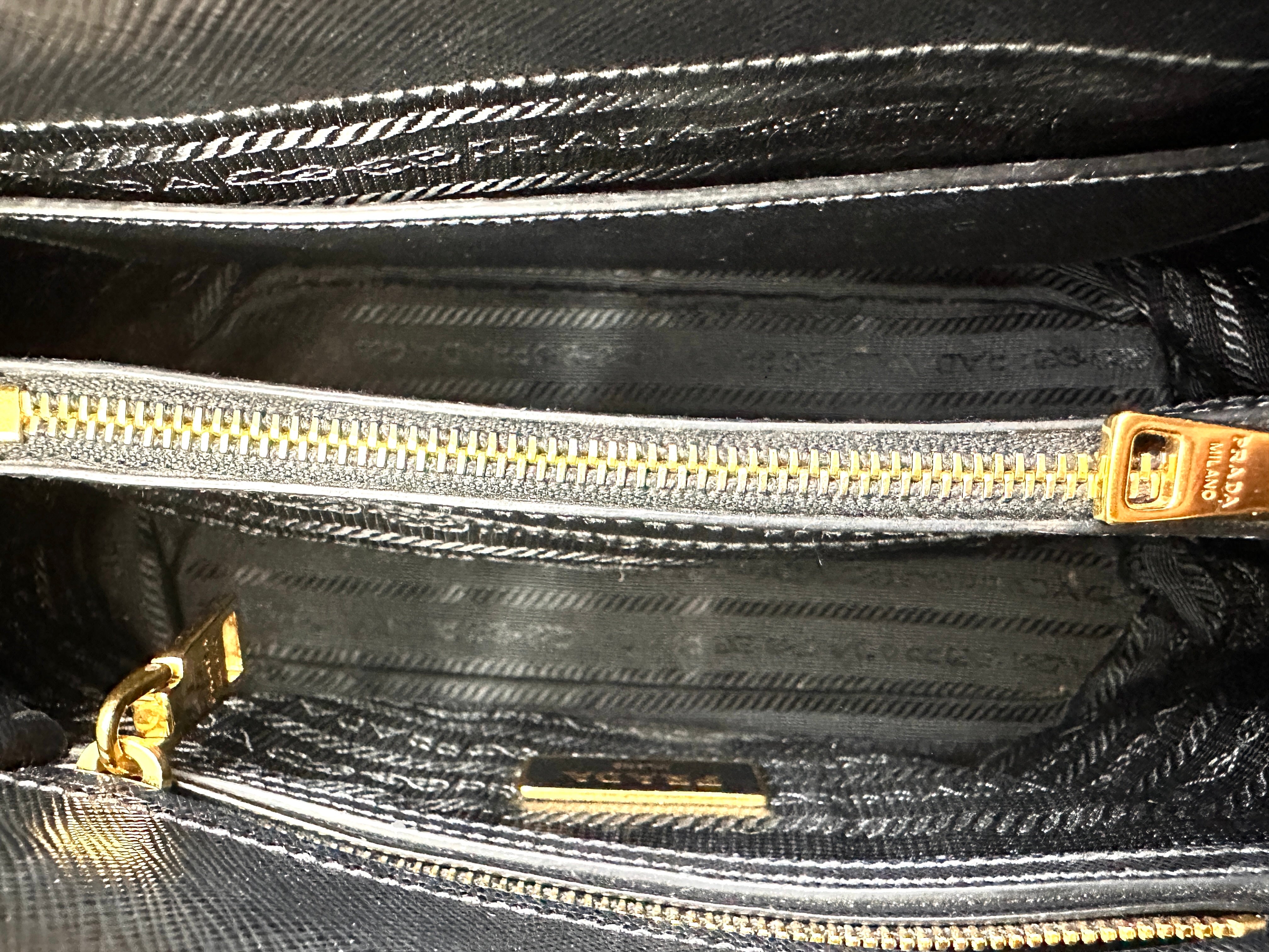 Prada Promenade Black Saffiano Lux Leather Handle Bag PR266