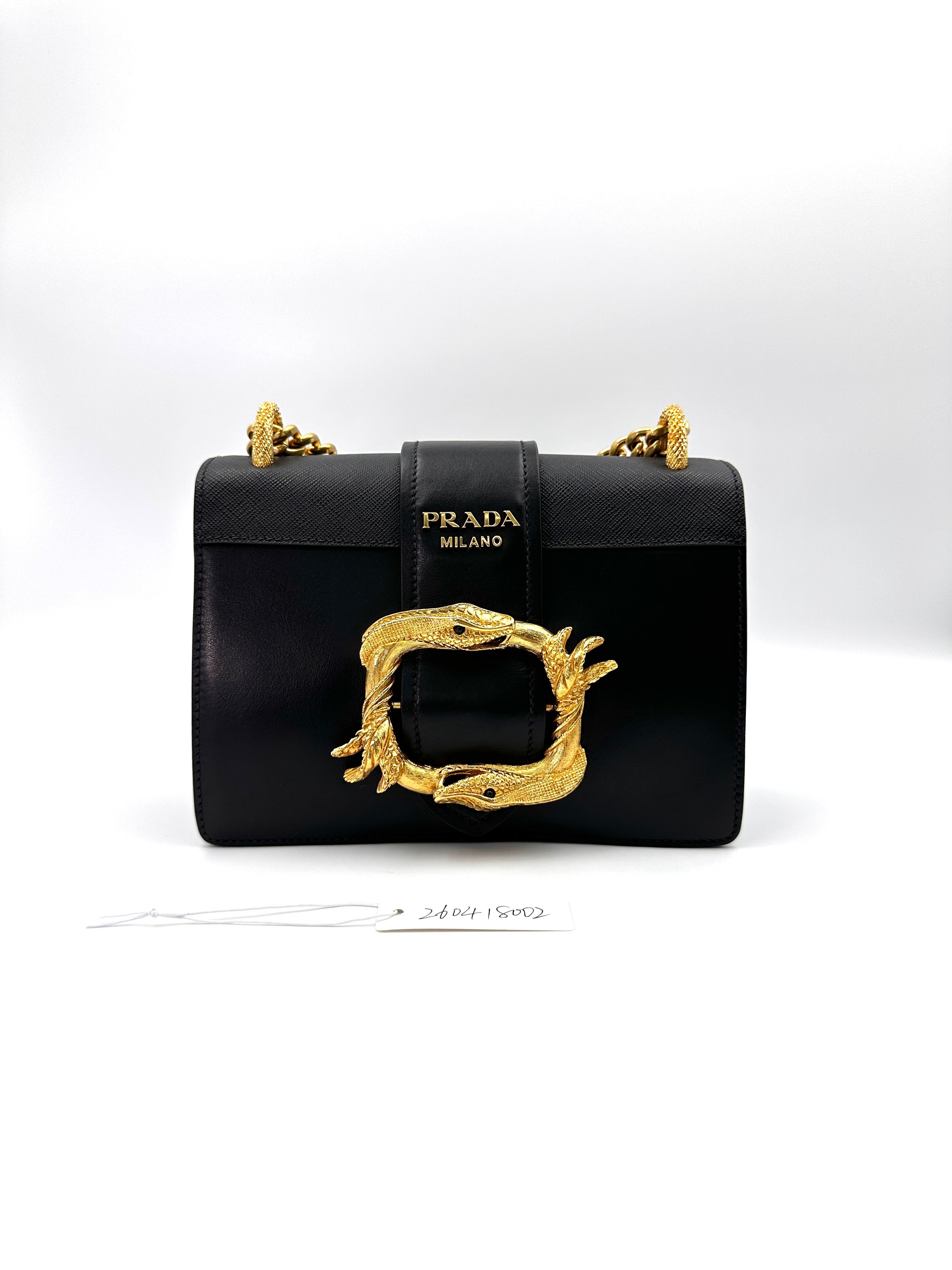 Prada Animalier Cahier Black Saffiano Leather Shoulder Bag With Gold Hardware PR269