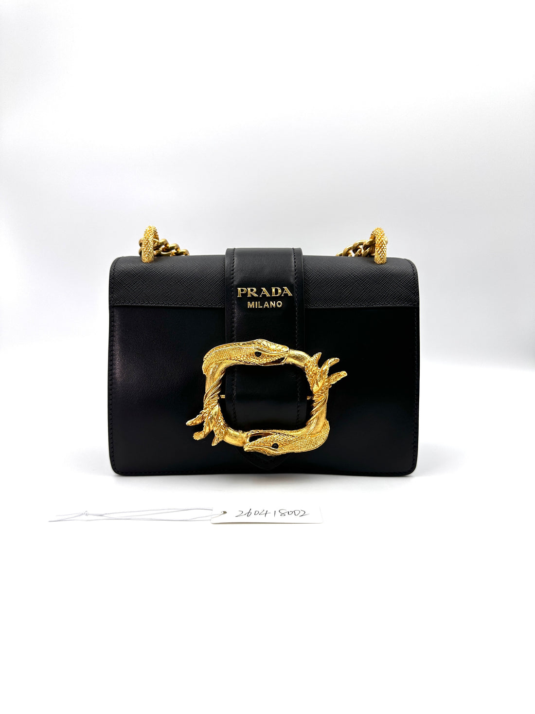 Prada Animalier Cahier Black Saffiano Leather Shoulder Bag With Gold Hardware PR269