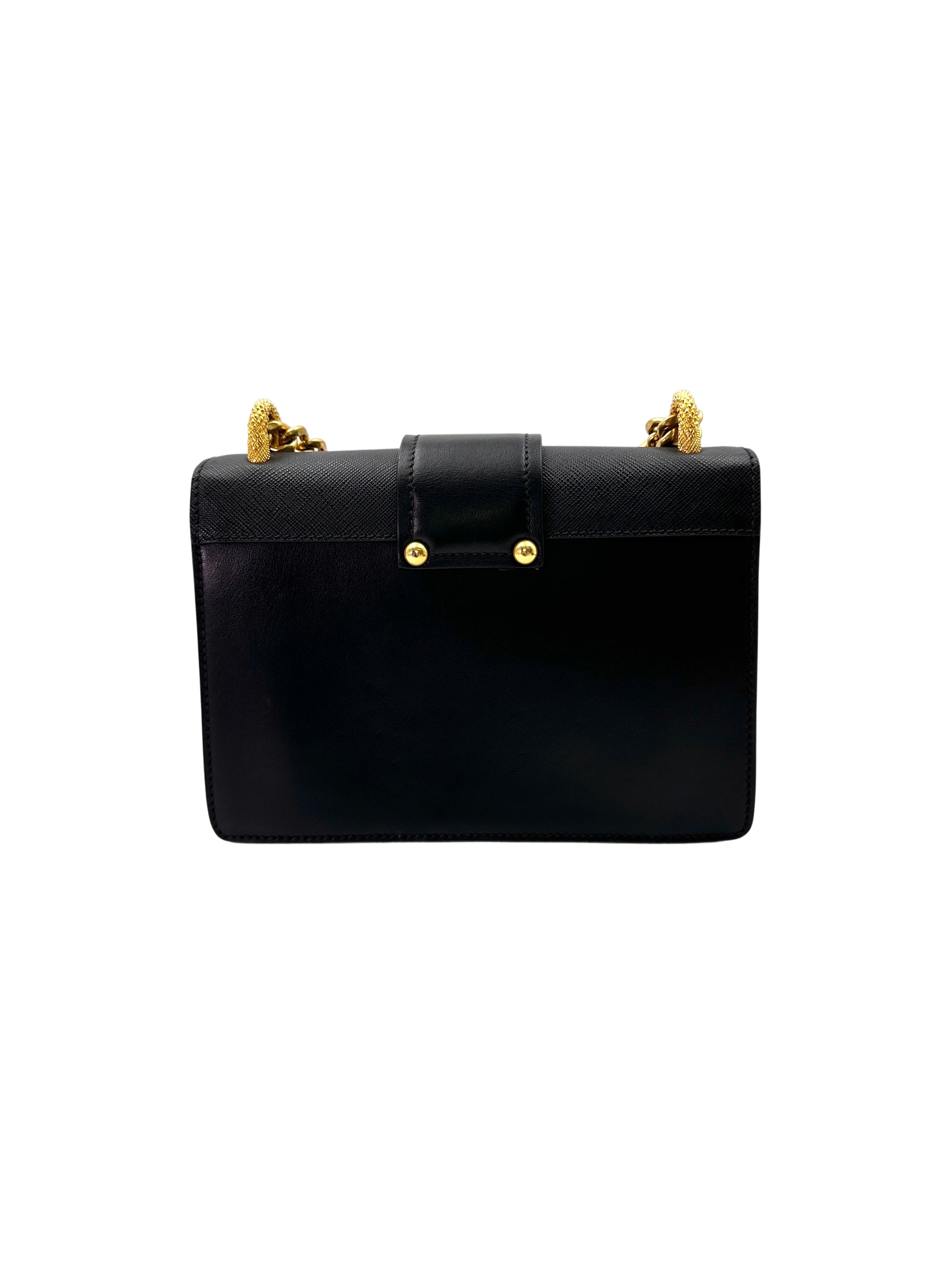 Prada Animalier Cahier Black Saffiano Leather Shoulder Bag With Gold Hardware PR269