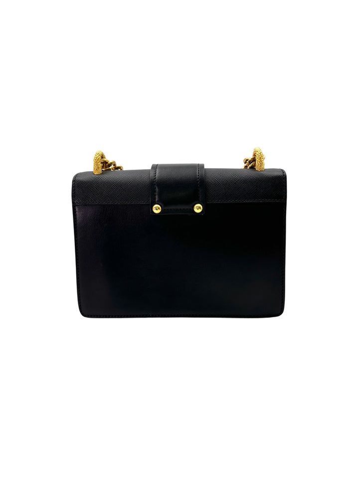 Prada Animalier Cahier Black Saffiano Leather Shoulder Bag With Gold Hardware PR269