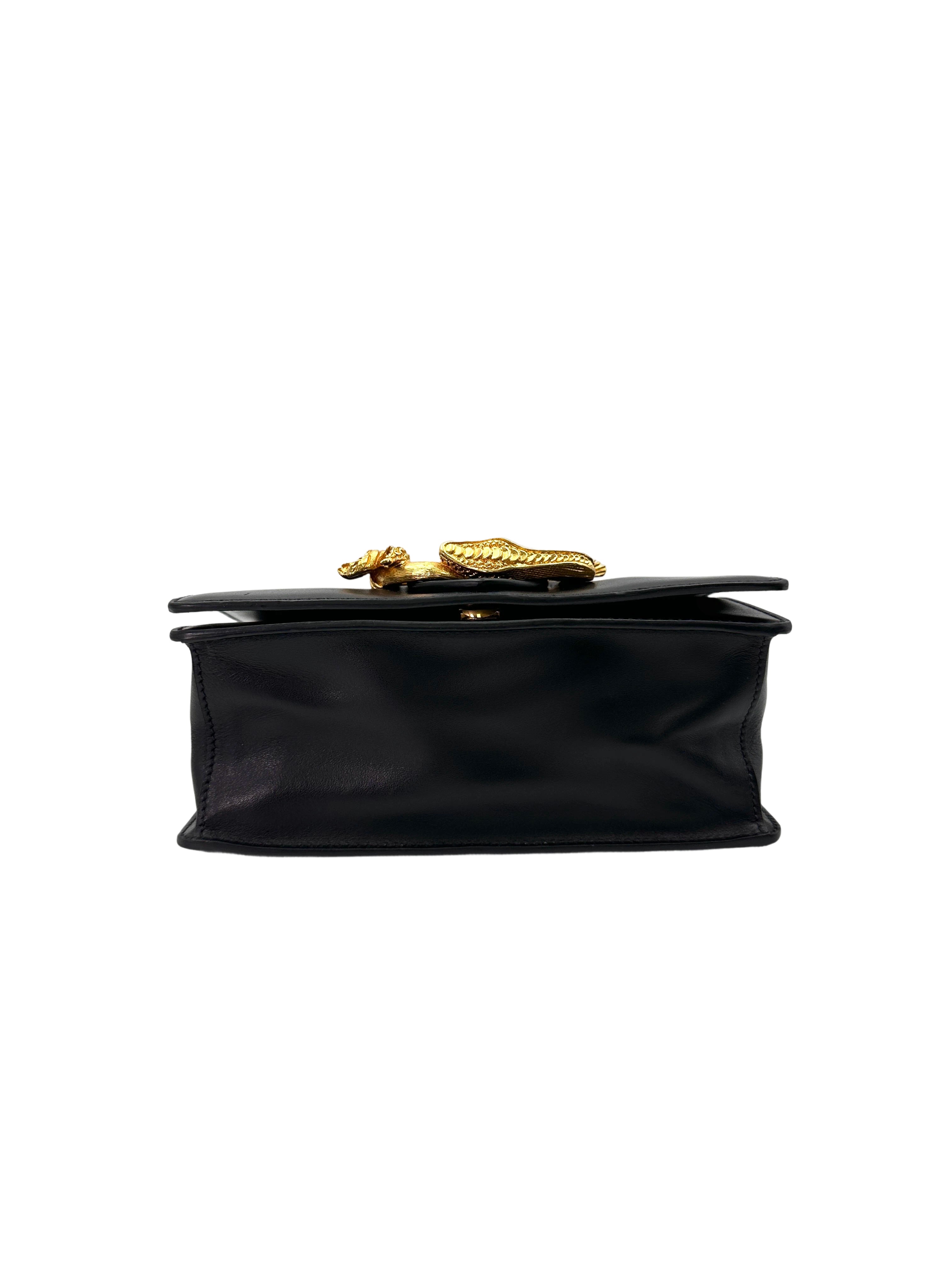 Prada Animalier Cahier Black Saffiano Leather Shoulder Bag With Gold Hardware PR269