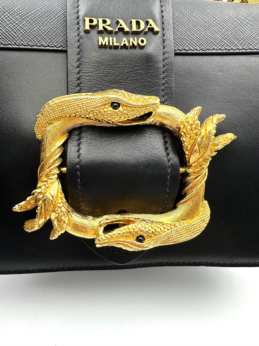 Prada Animalier Cahier Black Saffiano Leather Shoulder Bag With Gold Hardware PR269