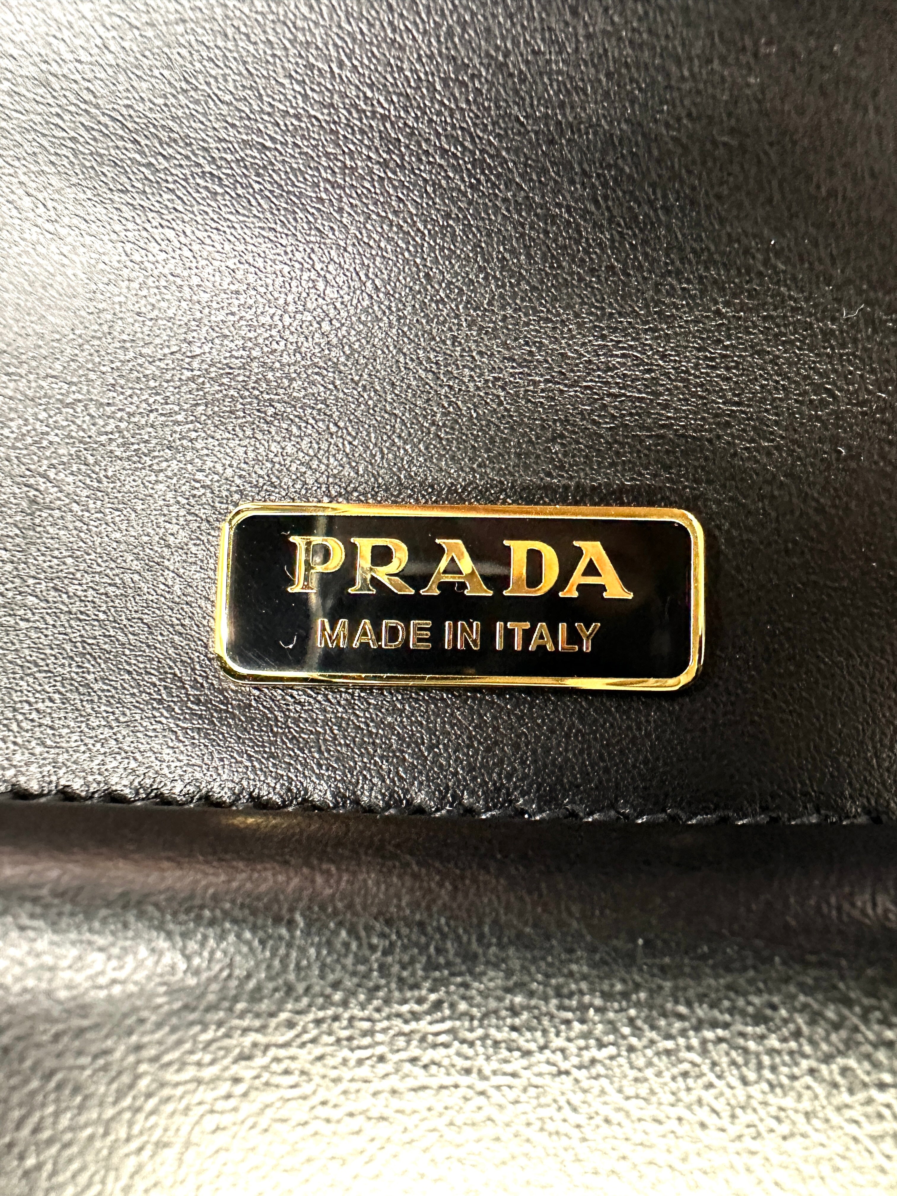 Prada Animalier Cahier Black Saffiano Leather Shoulder Bag With Gold Hardware PR269
