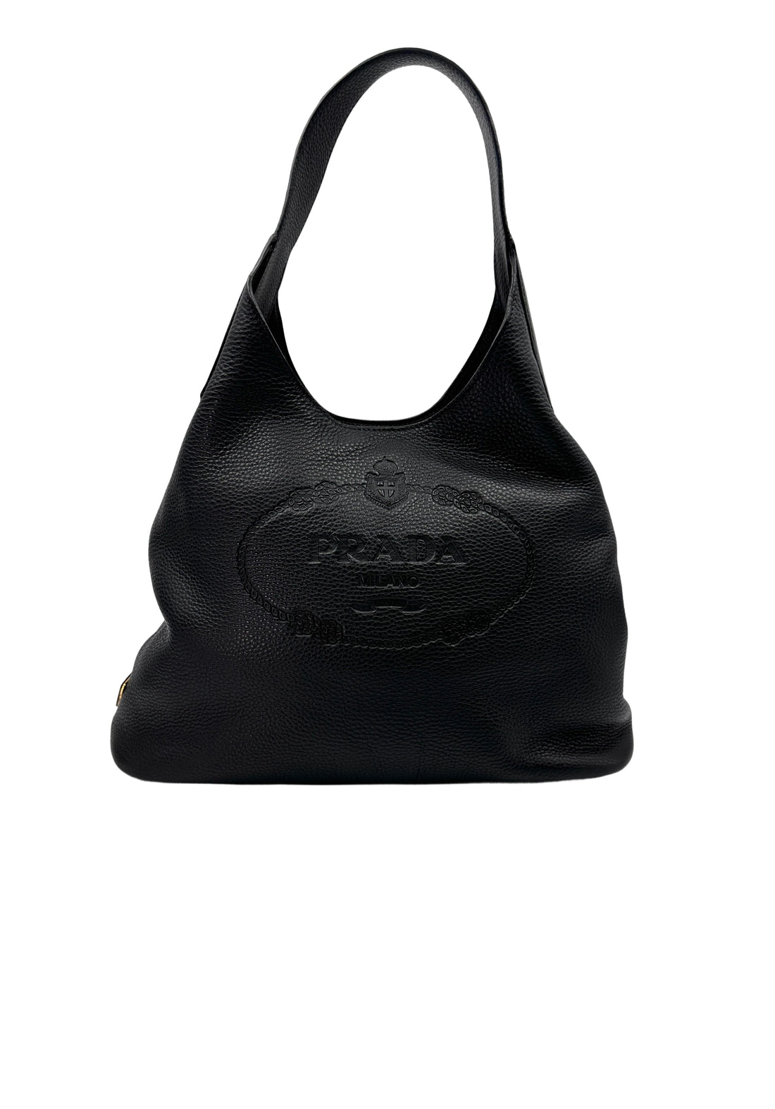 Prada Vitello Daino Black Leather Hobo Bag PR268