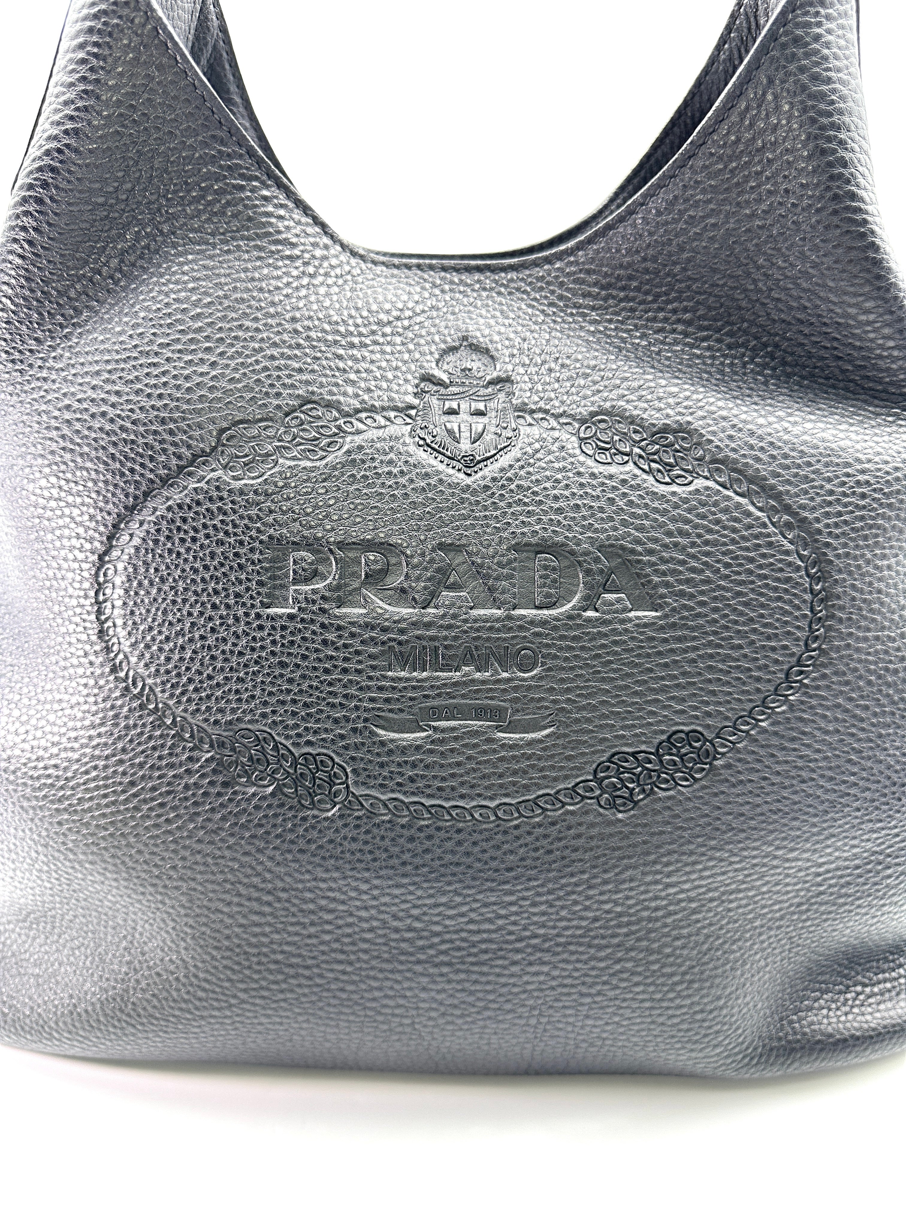 Prada Vitello Daino Black Leather Hobo Bag PR268
