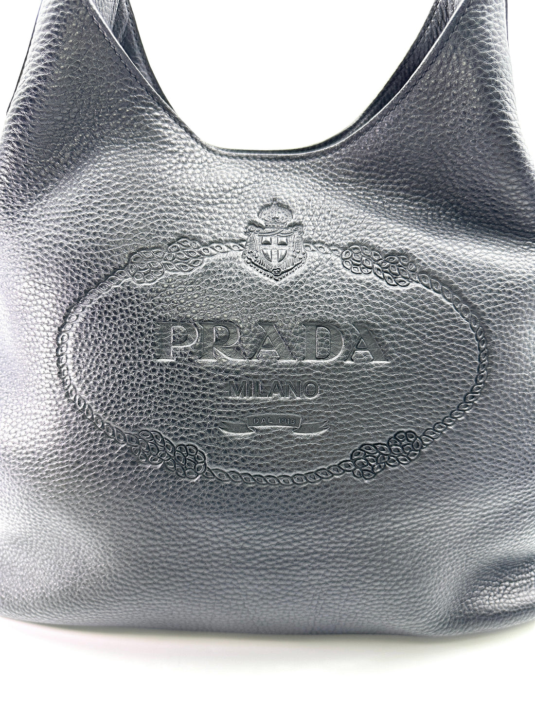Prada Vitello Daino Black Leather Hobo Bag PR268