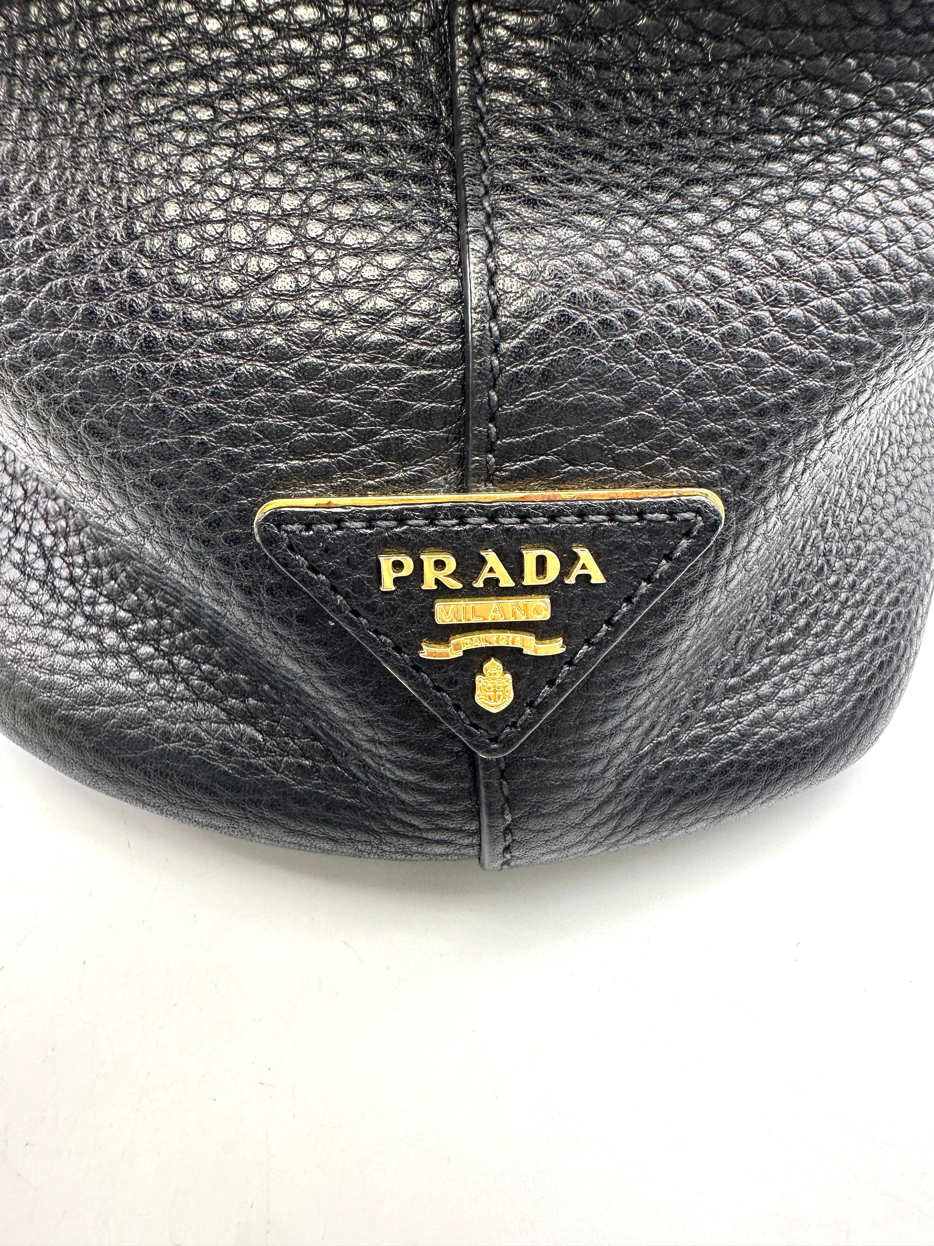 Prada Vitello Daino Black Leather Hobo Bag PR268