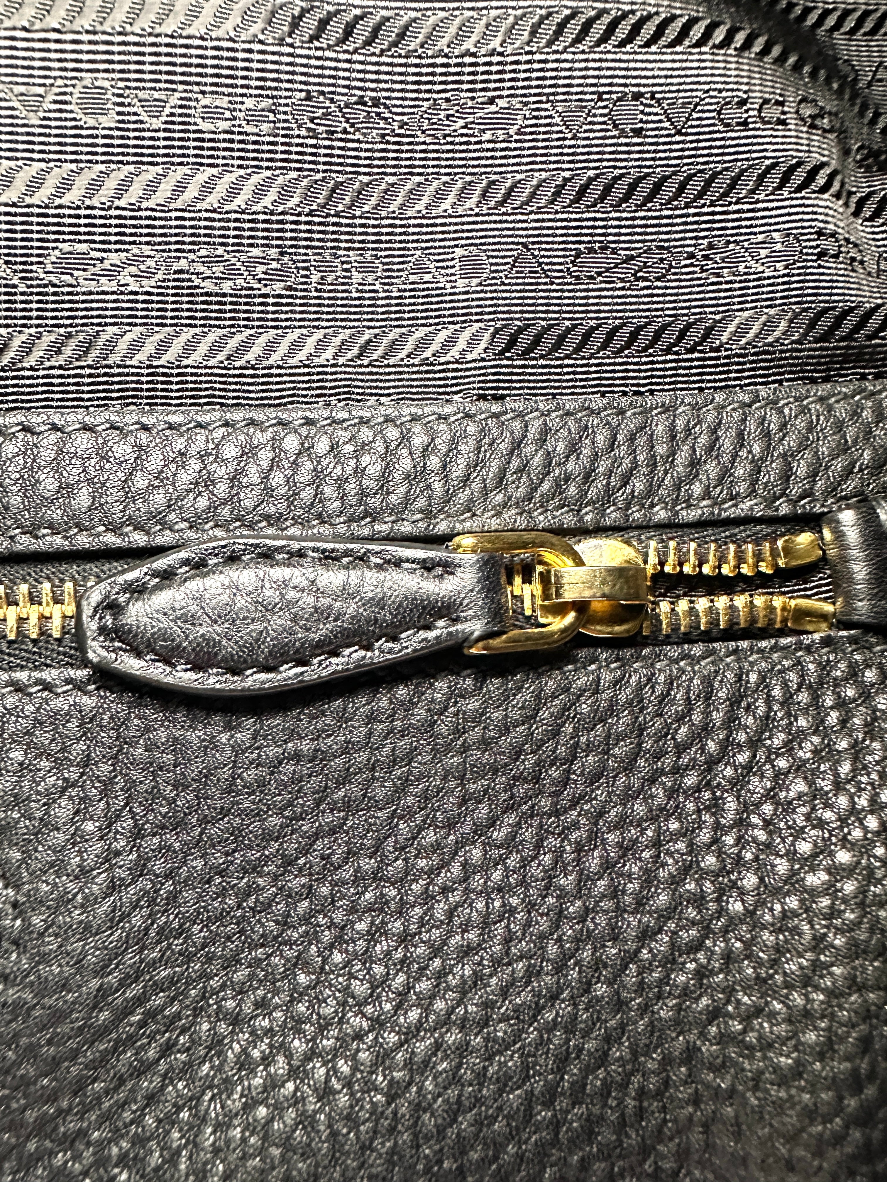Prada Vitello Daino Black Leather Hobo Bag PR268