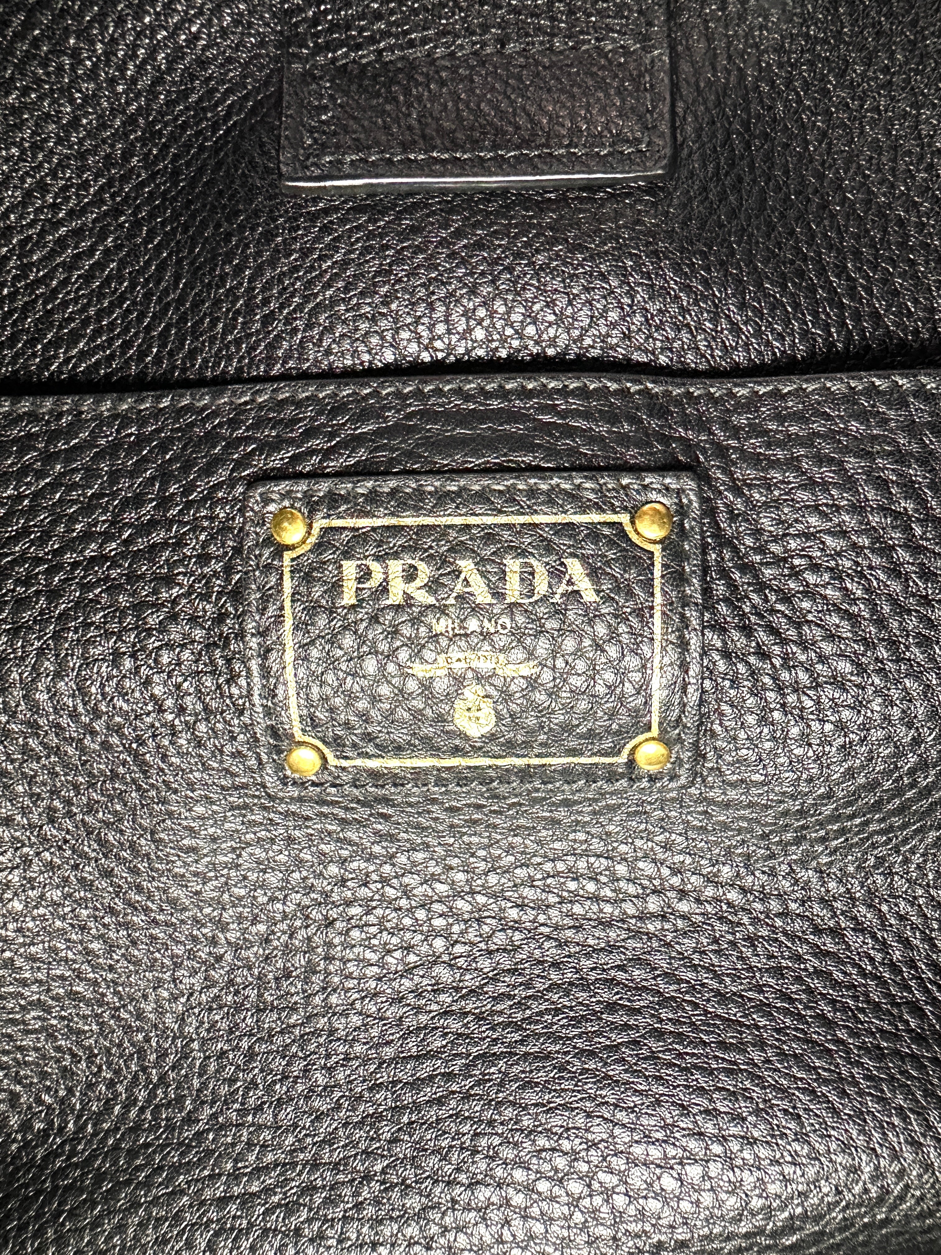 Prada Vitello Daino Black Leather Hobo Bag PR268