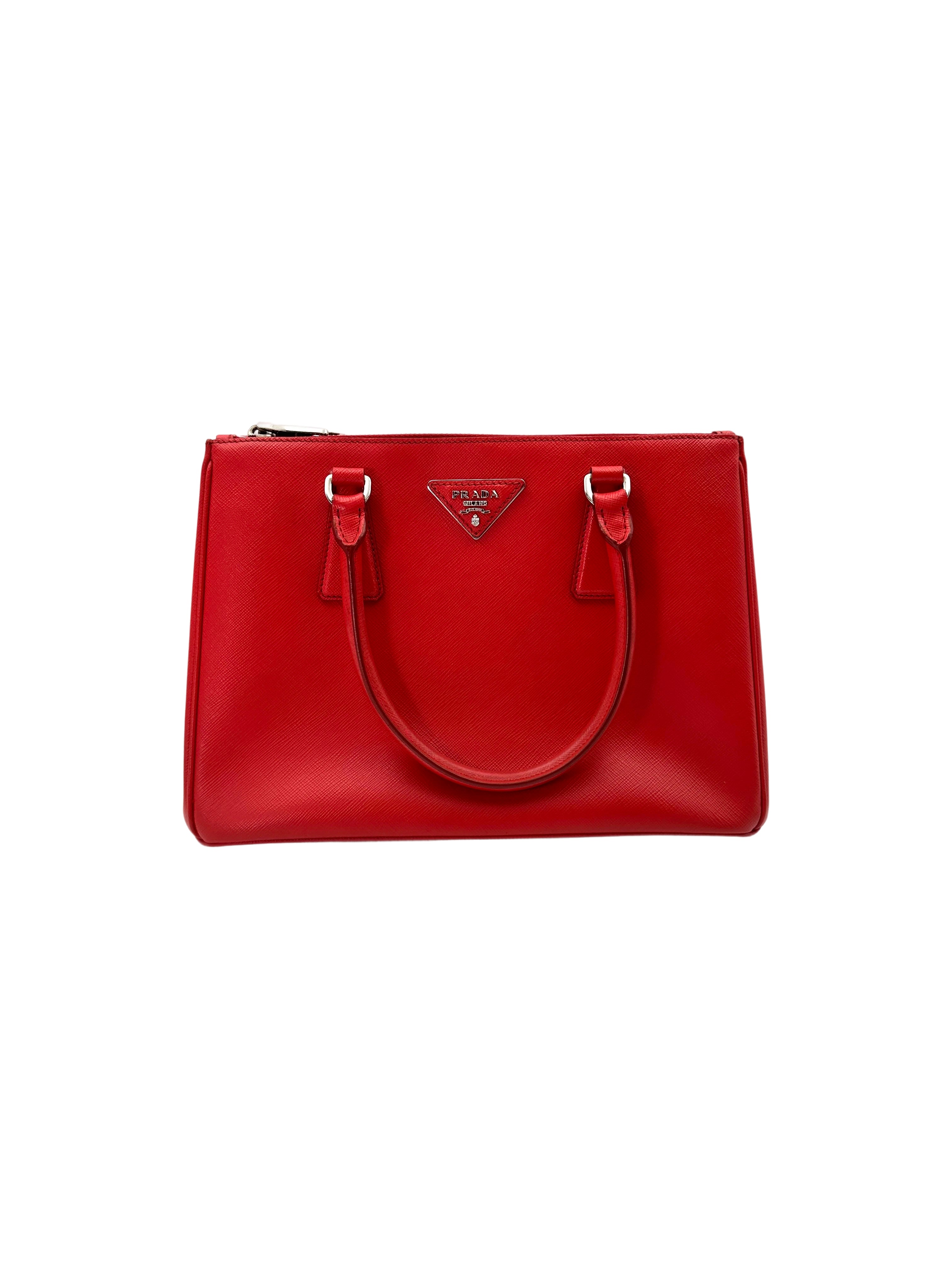 Prada Galleria Red Saffiano Lux Leather Small Size Handle Bag PR267