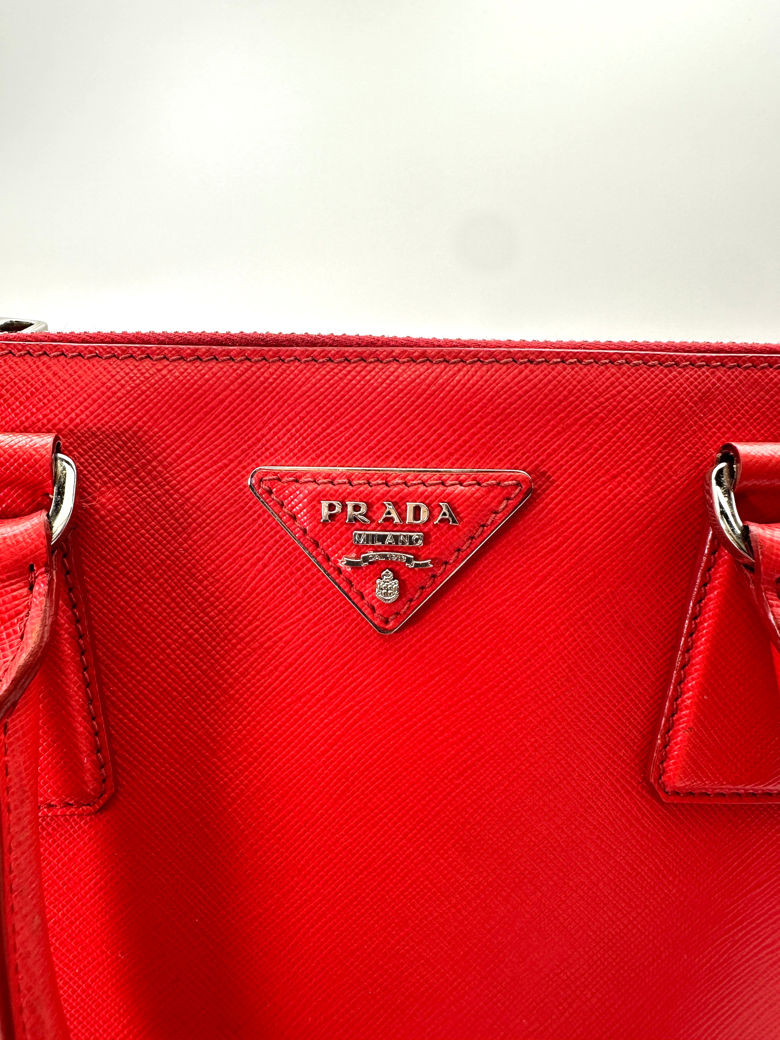 Prada Galleria Red Saffiano Lux Leather Small Size Handle Bag PR267